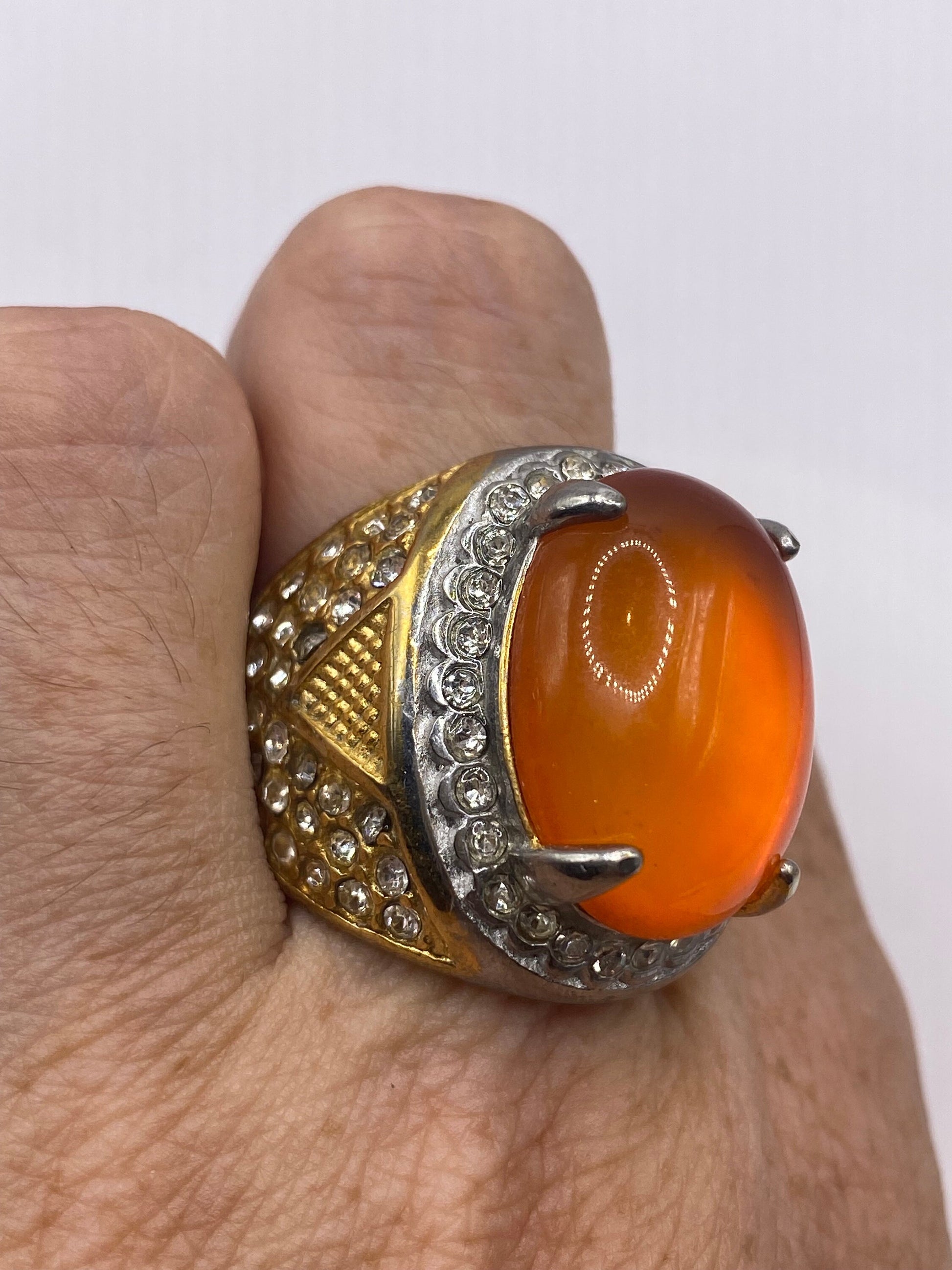 Vintage Orange Opal Art Glass Cocktail Ring