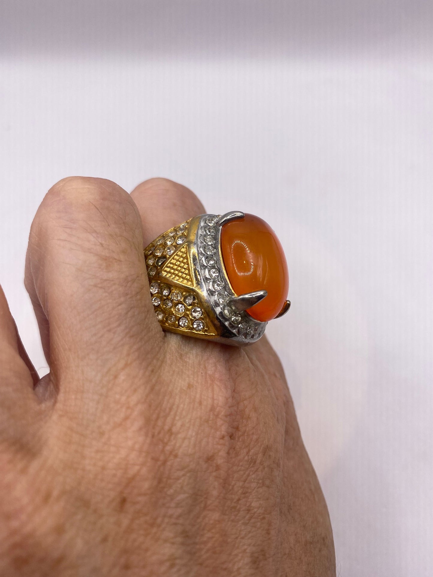 Vintage Orange Opal Art Glass Cocktail Ring