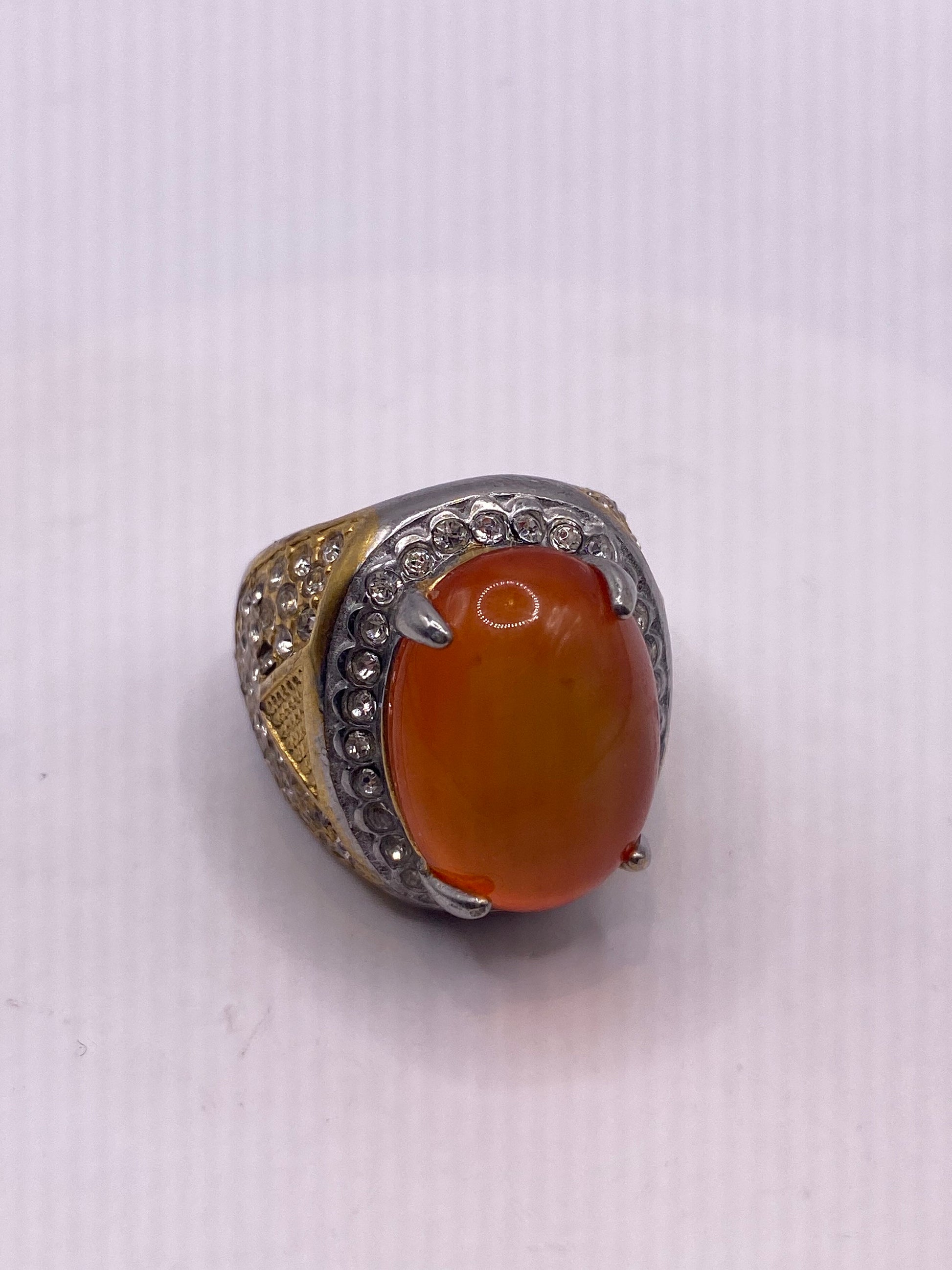 Vintage Orange Opal Art Glass Cocktail Ring