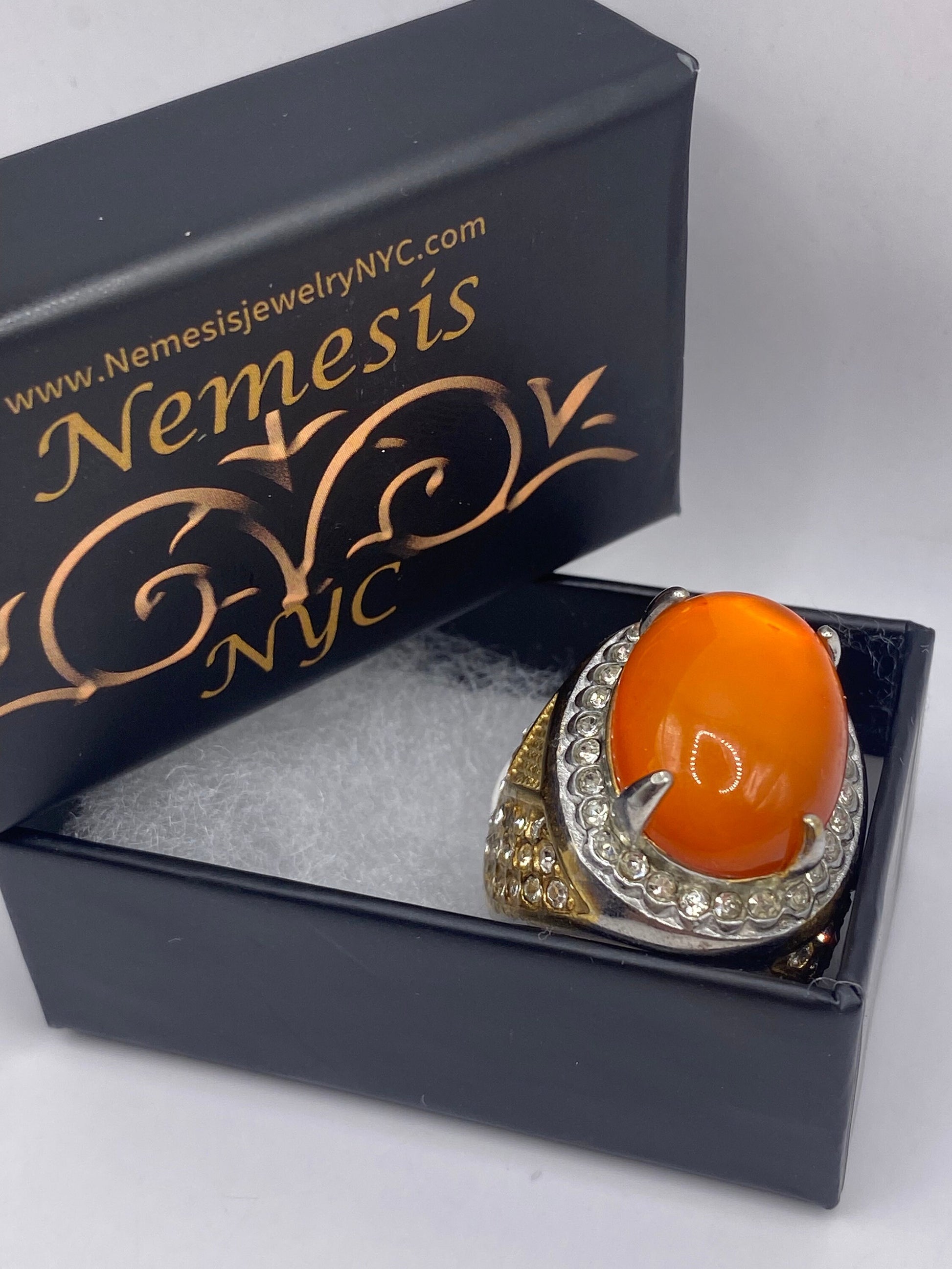 Vintage Orange Opal Art Glass Cocktail Ring