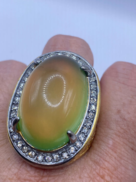 Vintage Aqua Green Pink Opal Art Glass Cocktail Ring