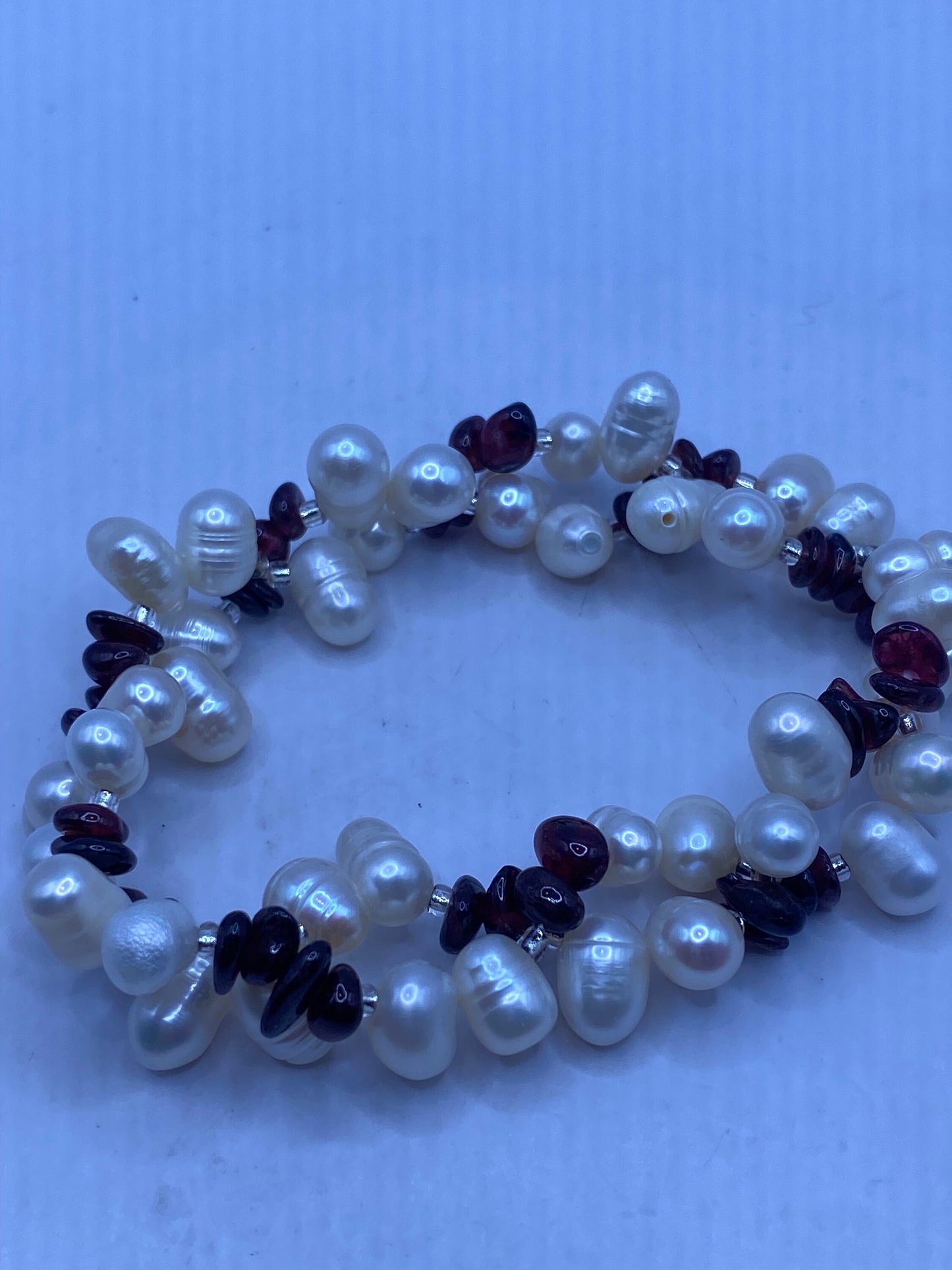 Vintage Pearl and Chip Garnet Stretch Bracelet