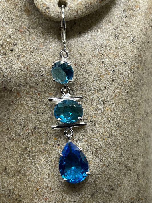 Antique Vintage Blue Glass Silver Dangle Earrings