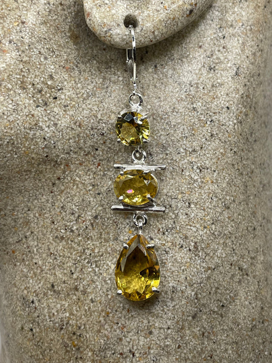 Antique Vintage Glass Citrine Silver Dangle Earrings