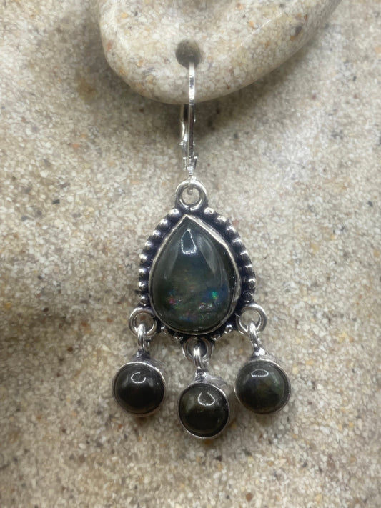 Vintage Labradorite Silver Dangle Earrings