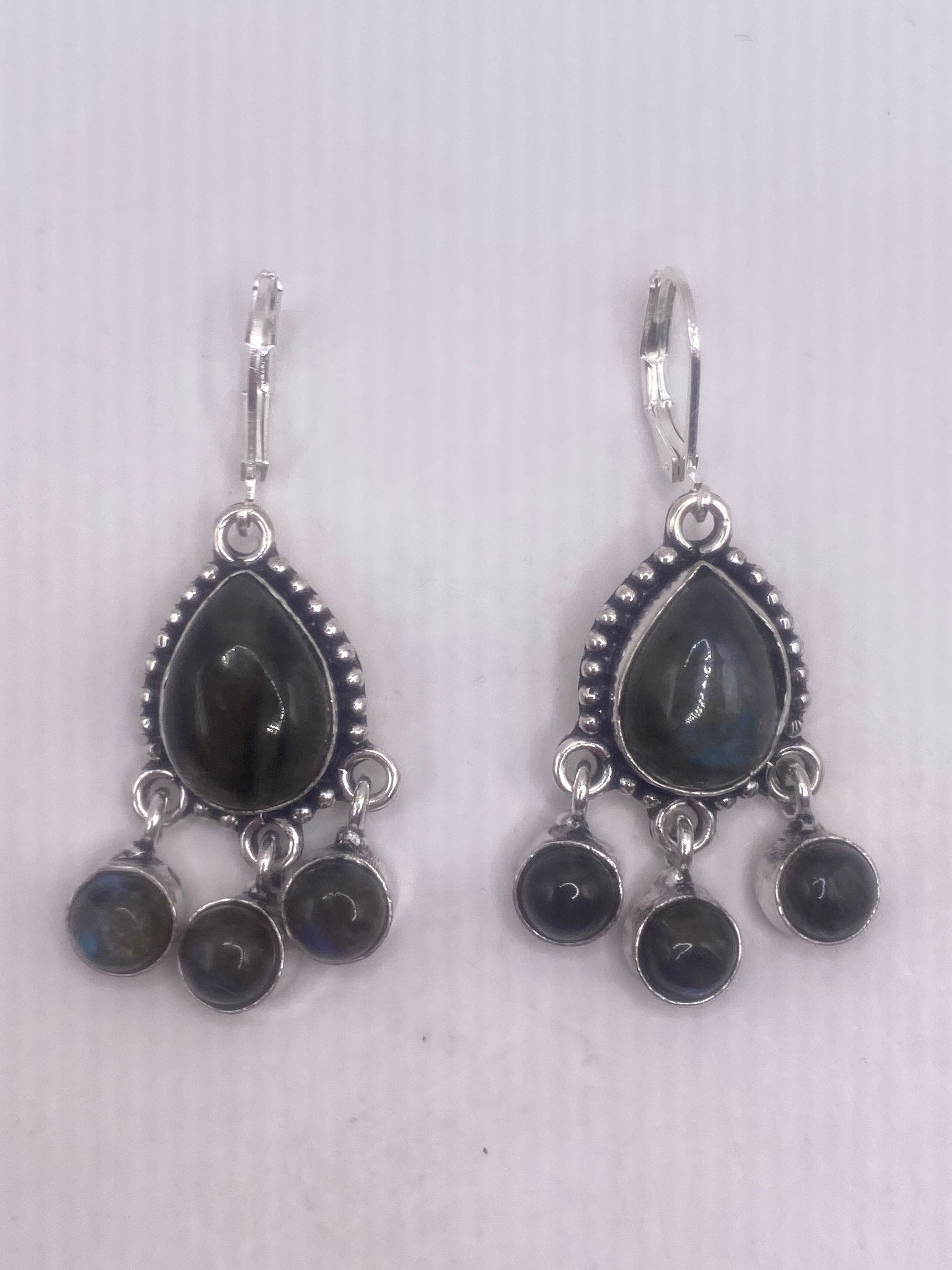 Vintage Labradorite Silver Dangle Earrings