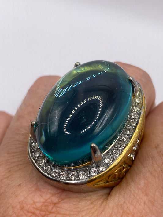 Vintage Aqua Green Art Glass Cocktail Ring