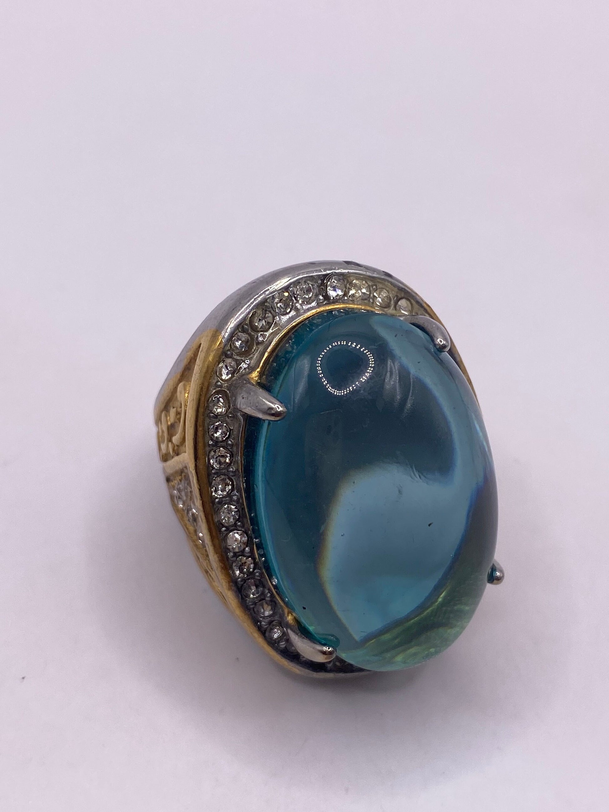 Vintage Aqua Green Art Glass Cocktail Ring