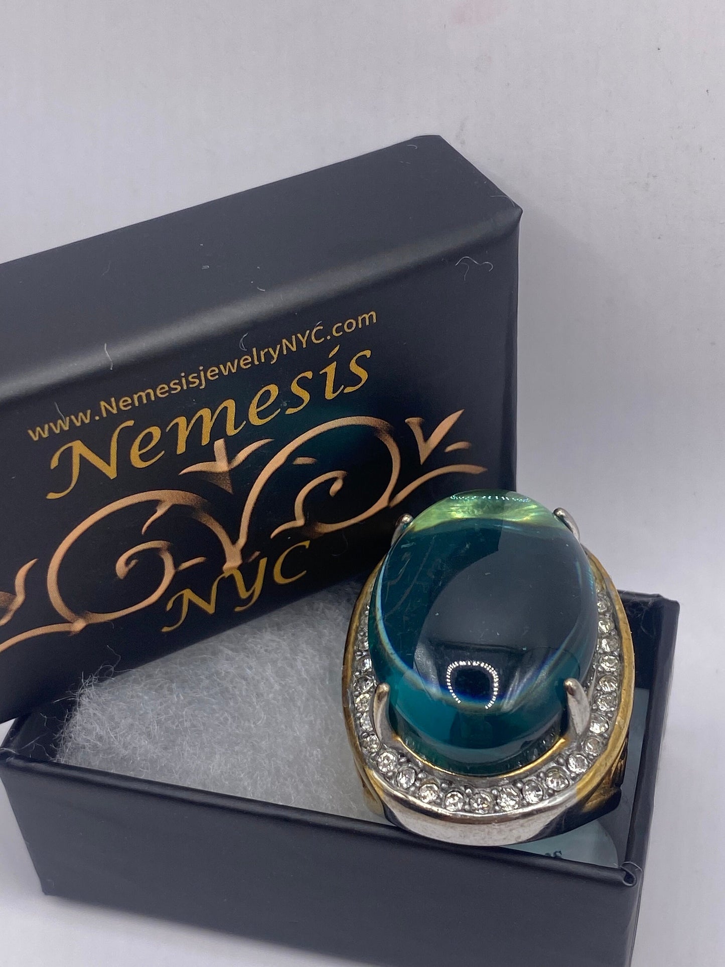 Vintage Aqua Green Art Glass Cocktail Ring