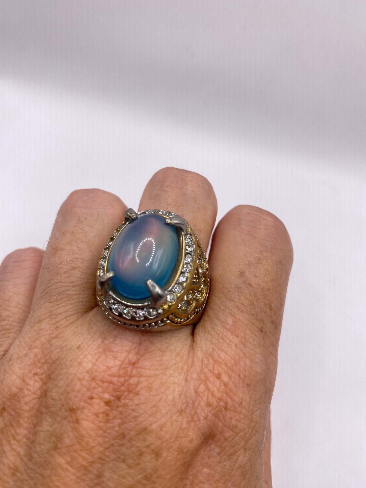 Vintage Aqua Green Art Glass Cocktail Ring