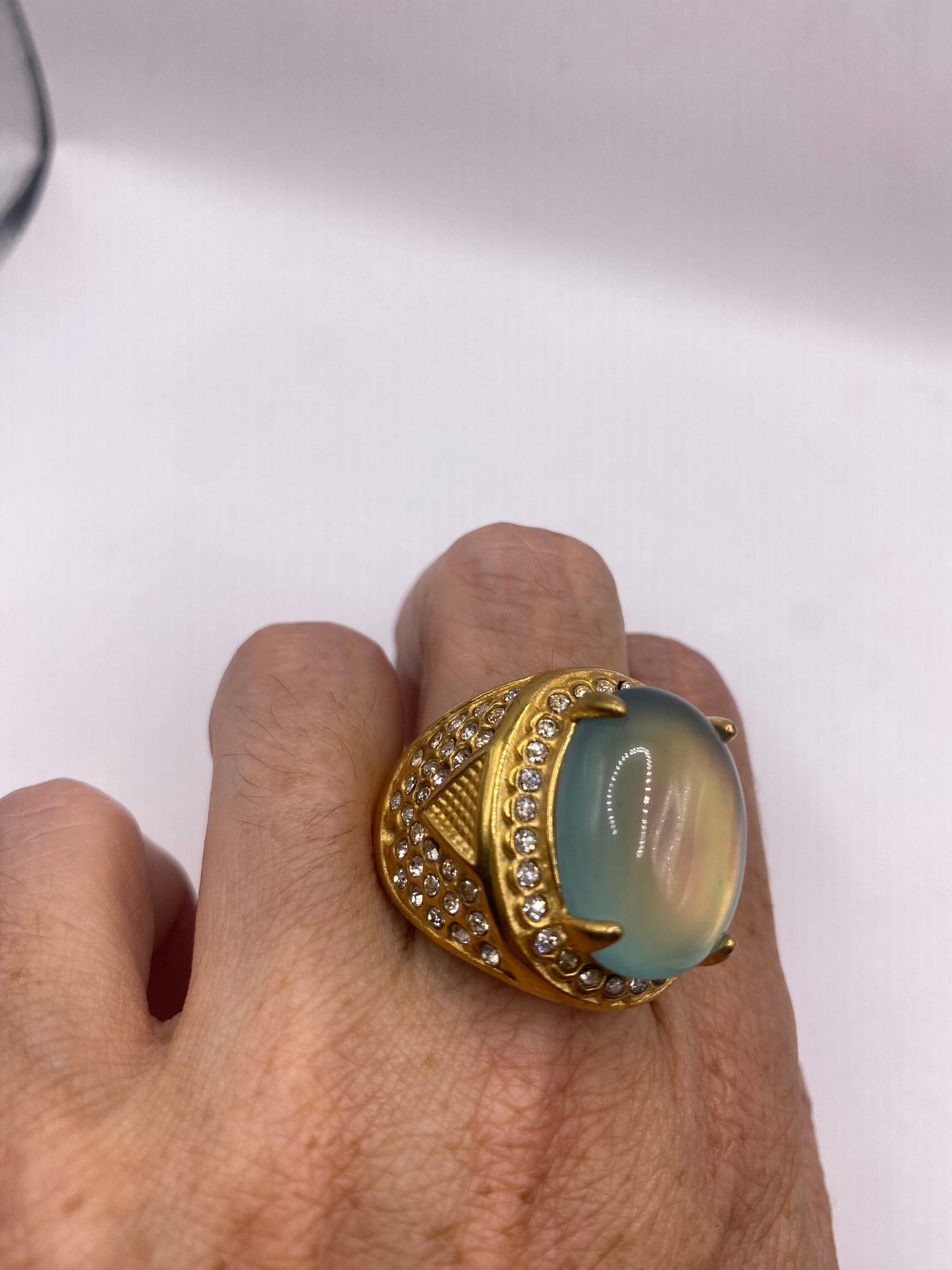 Vintage Aqua Green Art Glass Cocktail Ring