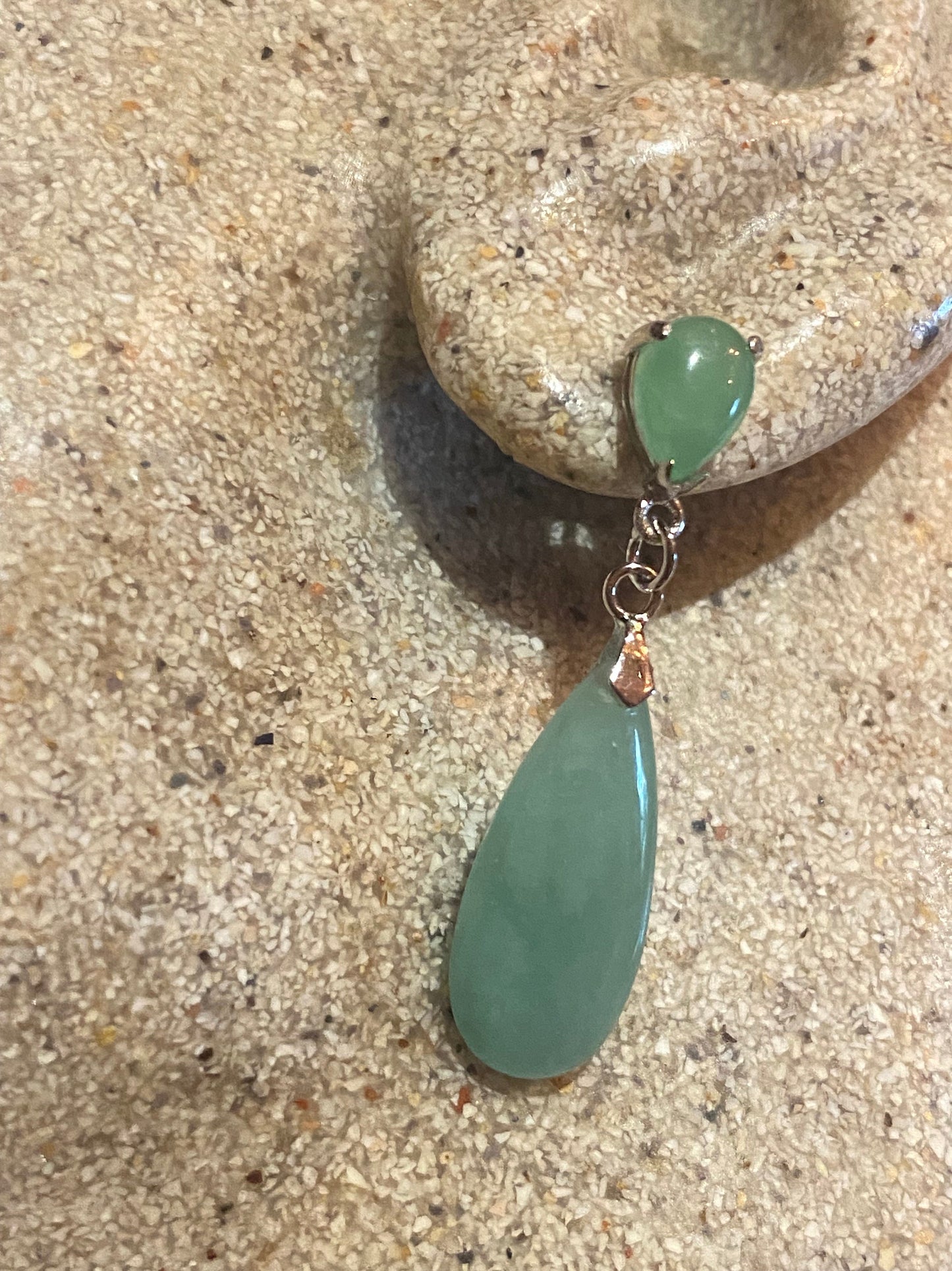 Vintage Fun Green Jade Gemstone 925 Sterling Silver Earrings