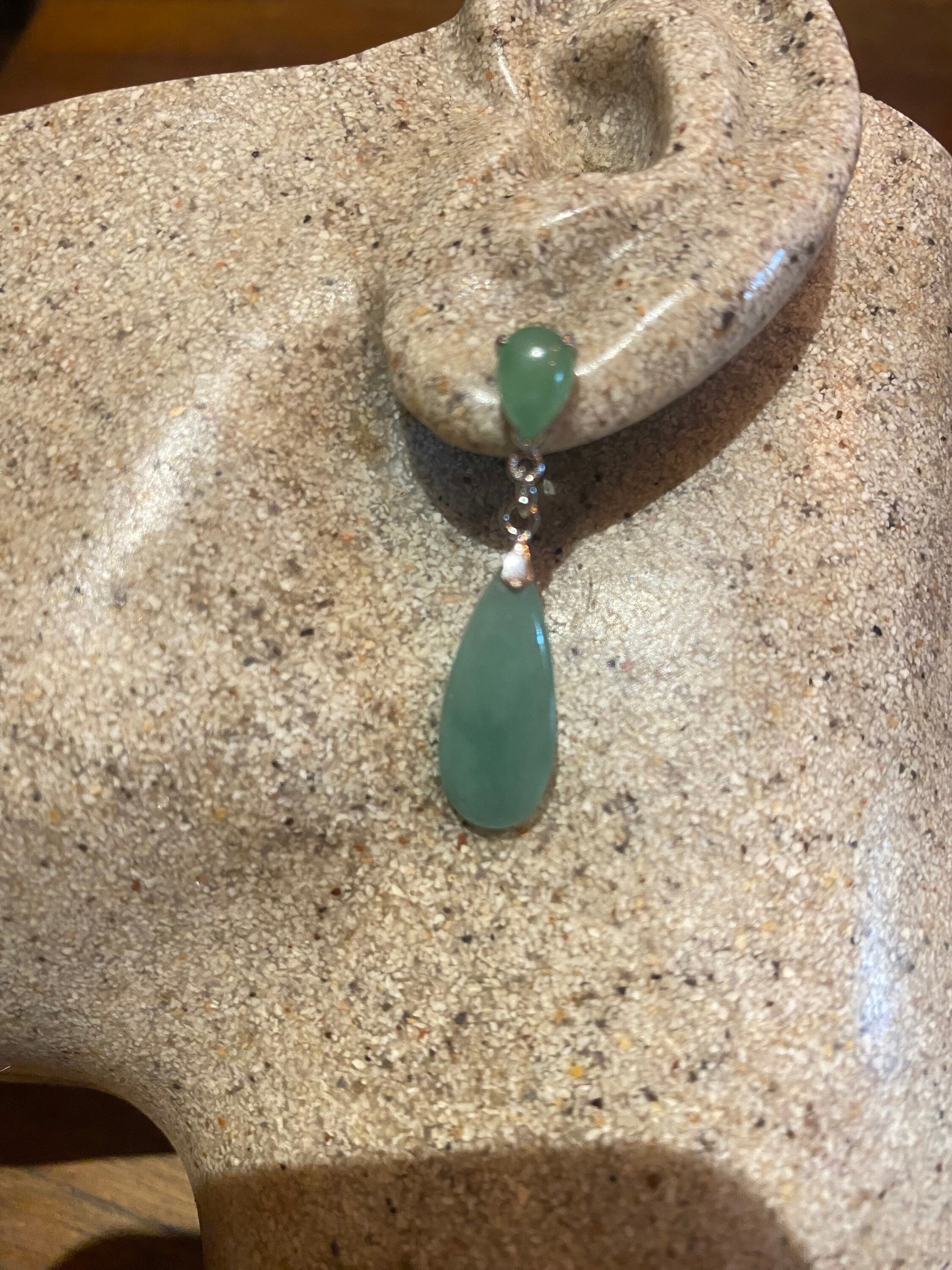 Vintage Fun Green Jade Gemstone 925 Sterling Silver Earrings