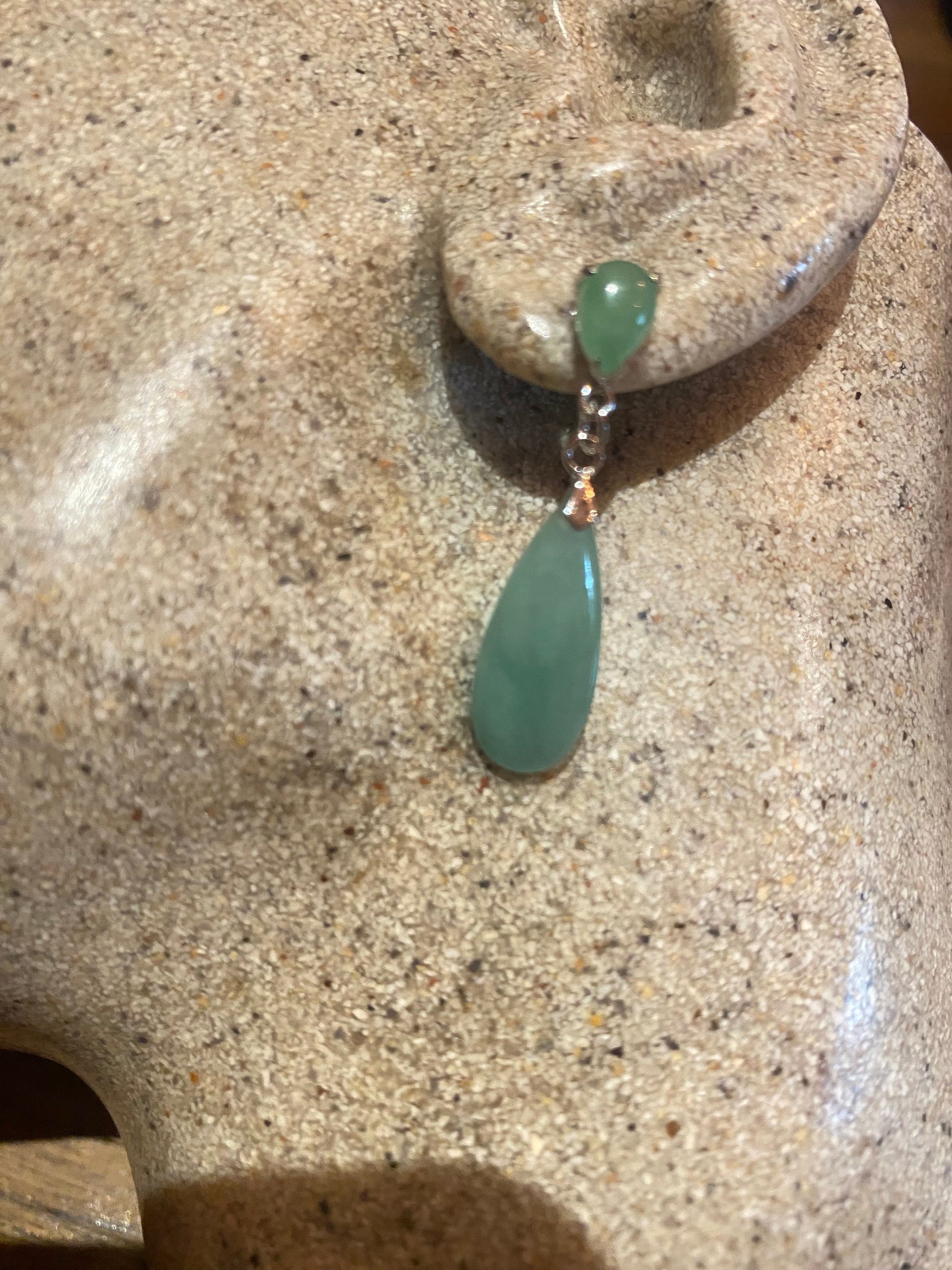 Vintage Fun Green Jade Gemstone 925 Sterling Silver Earrings