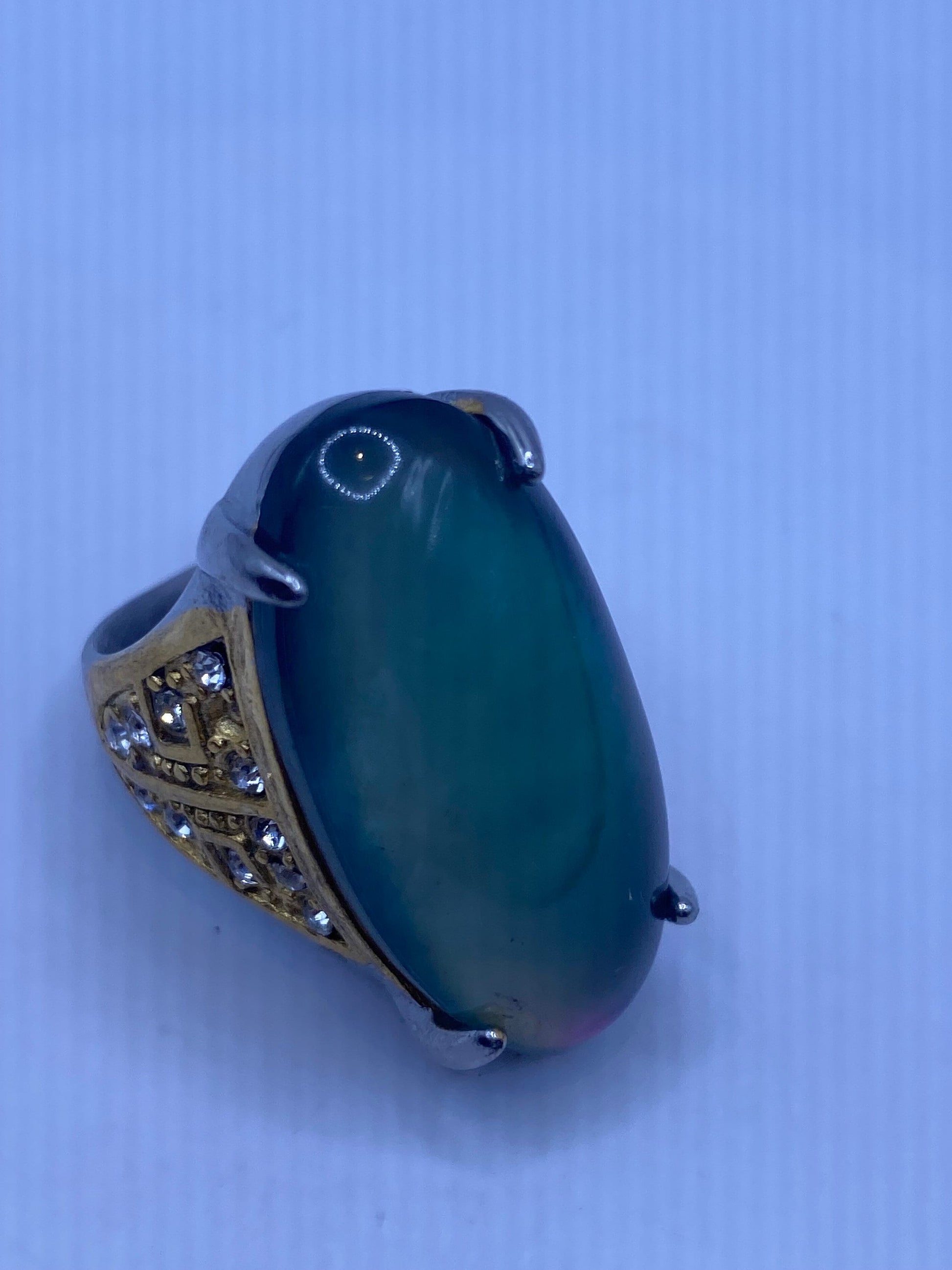 Vintage Aqua Blue Pink Opal Art Glass Cocktail Ring