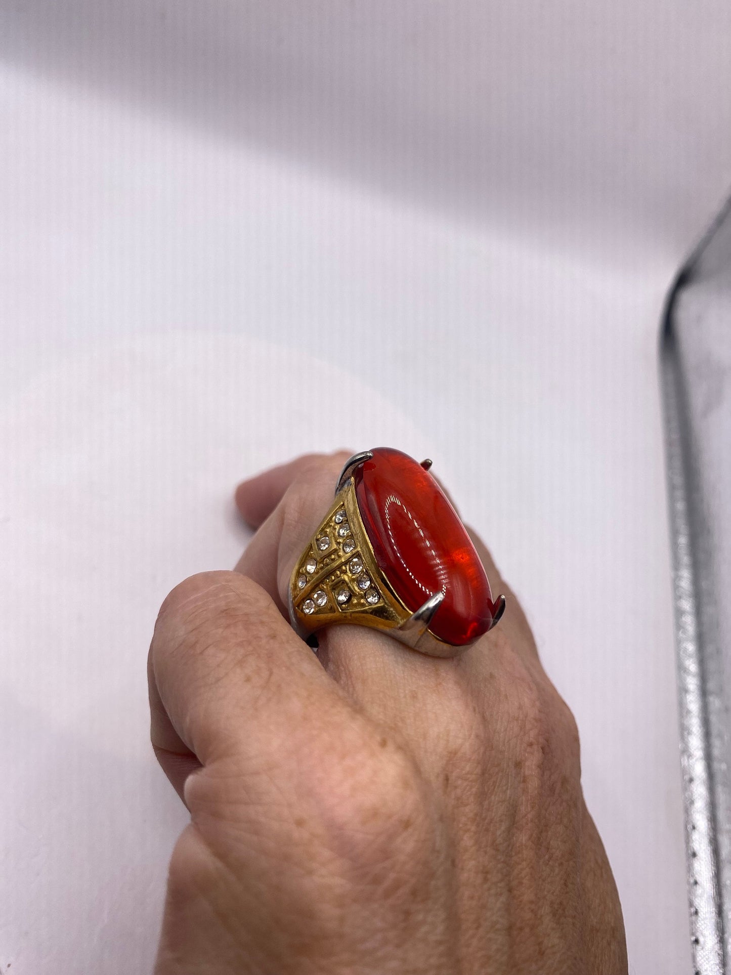 Vintage Orange Opal Art Glass Cocktail Ring