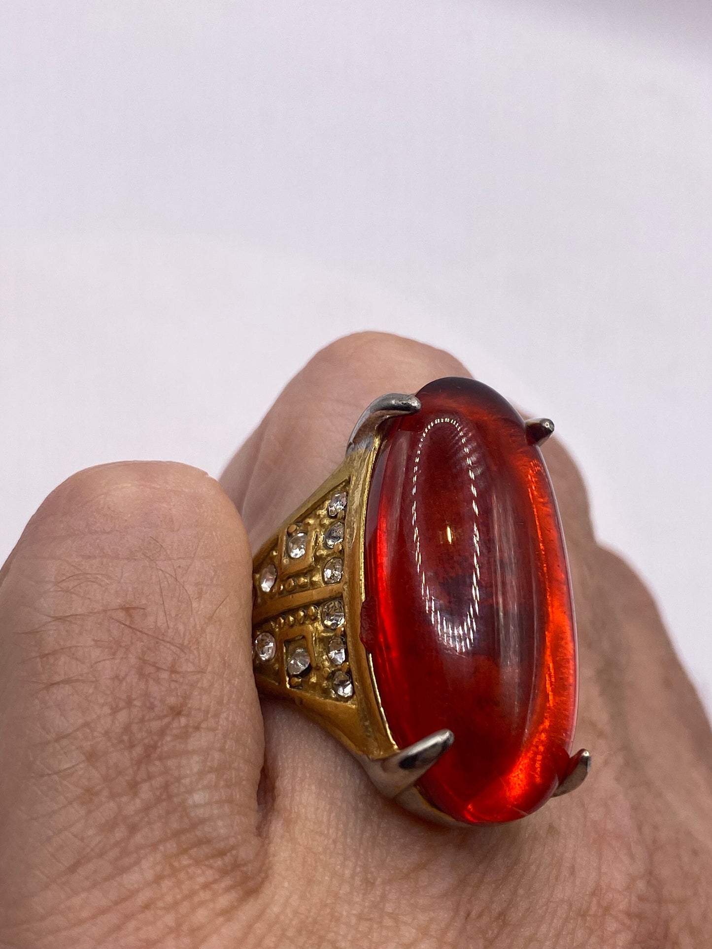 Vintage Orange Opal Art Glass Cocktail Ring