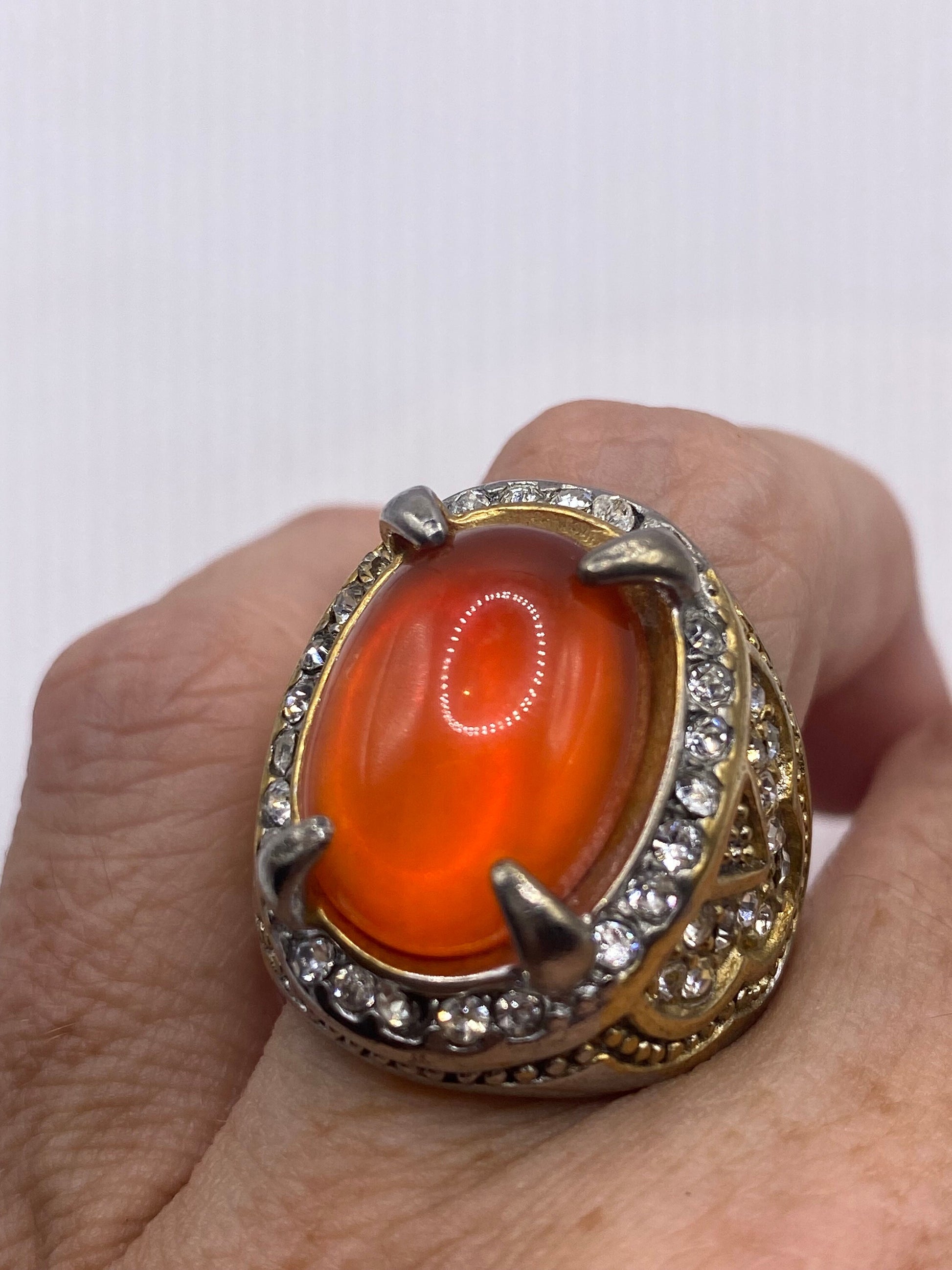 Vintage Orange Opal Art Glass Cocktail Ring