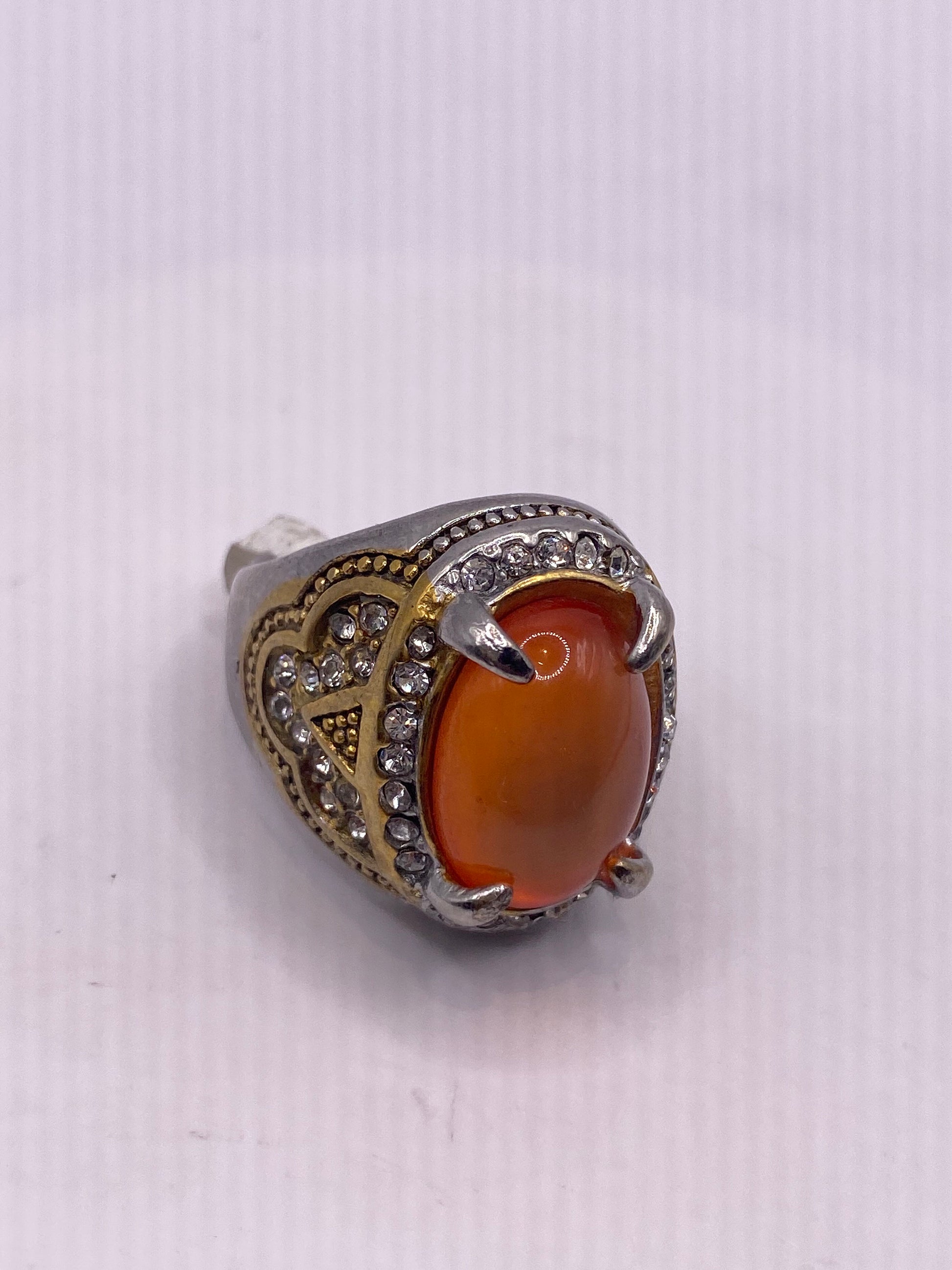 Vintage Orange Opal Art Glass Cocktail Ring