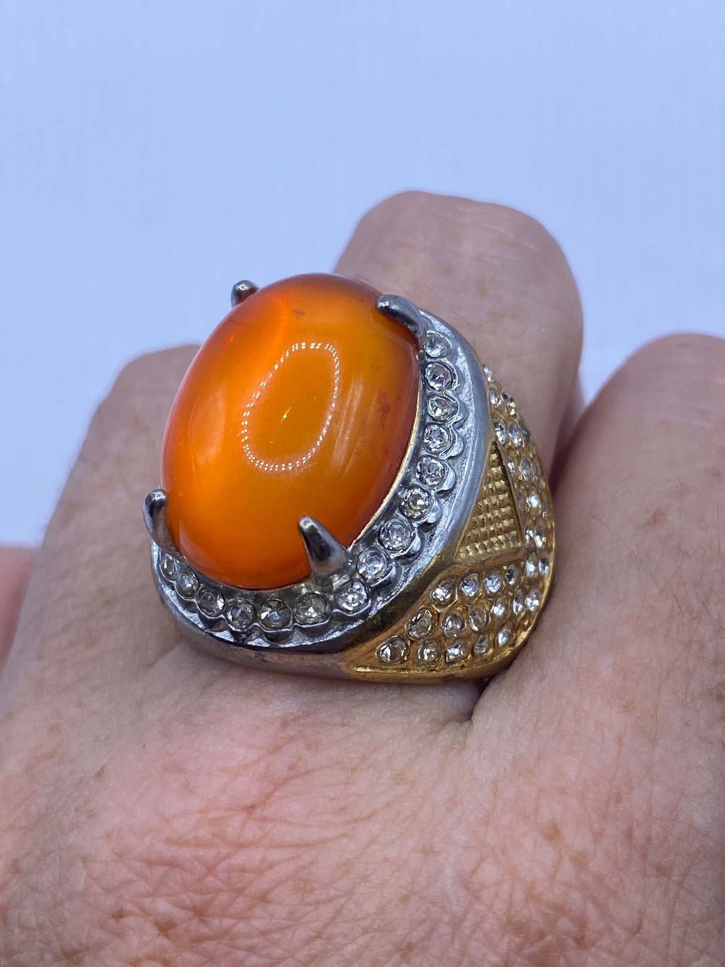 Vintage Orange Opal Art Glass Cocktail Ring