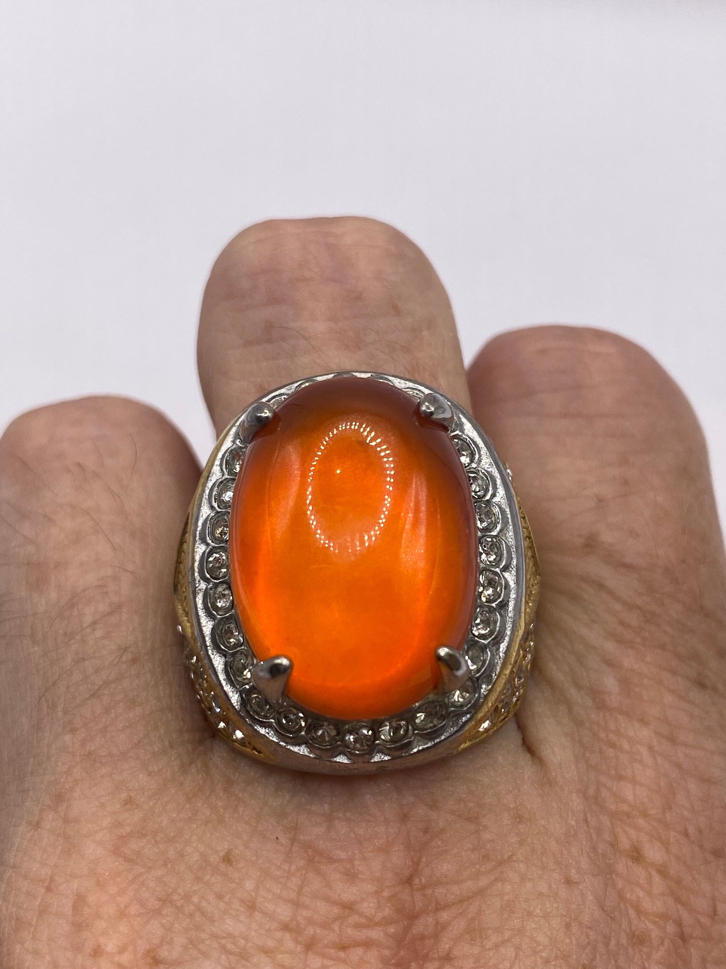 Vintage Orange Opal Art Glass Cocktail Ring