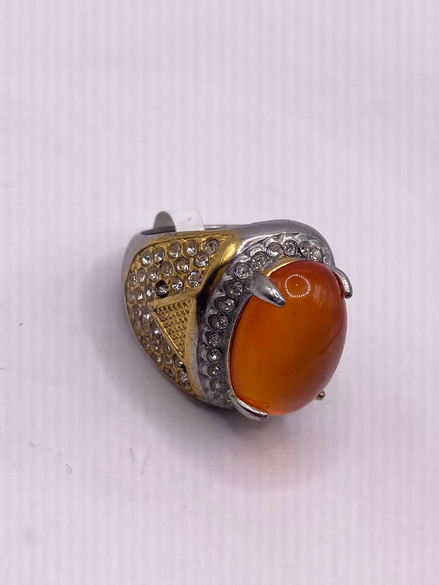 Vintage Orange Opal Art Glass Cocktail Ring