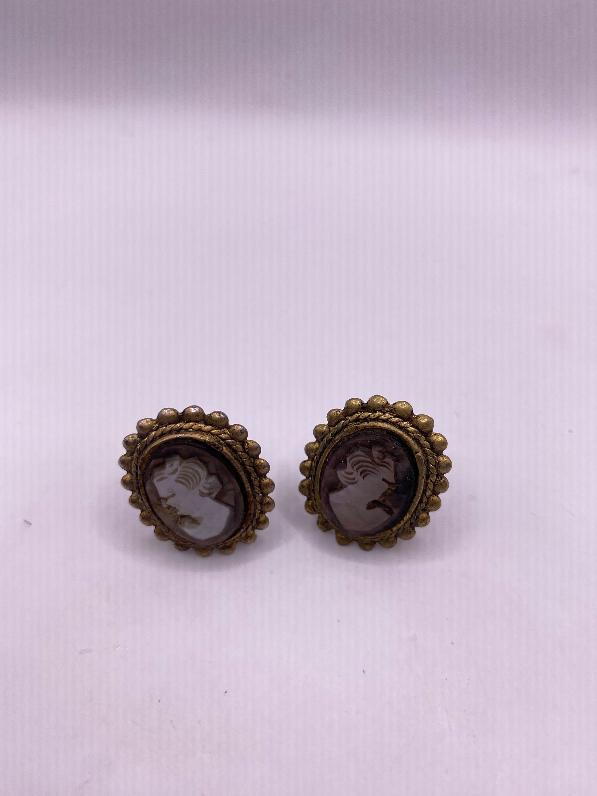 Vintage Abalone Cameo Clip on Earrings