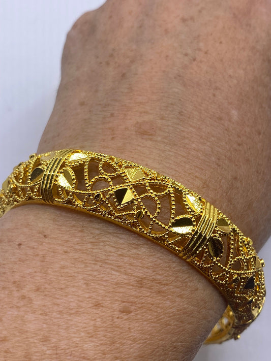 Vintage Bangle Bracelet Golden Bronze filigree