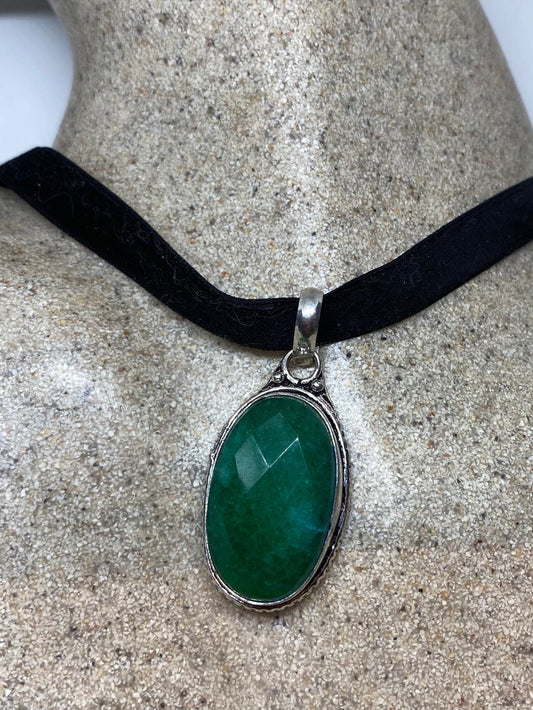 Vintage Green Chrysoprase Choker Pendant Necklace