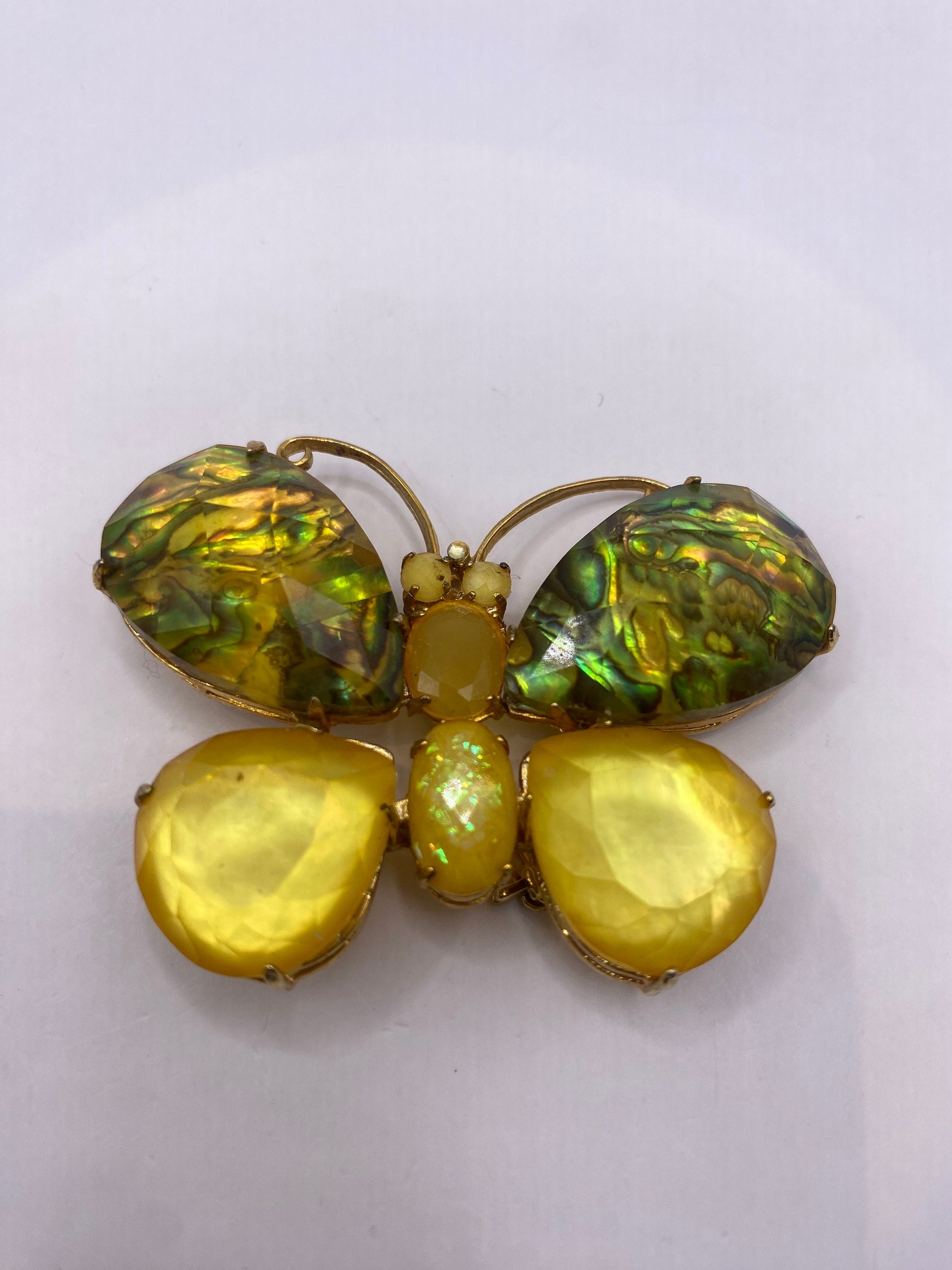Vintage Abalone Crystal Gold Finished Butterfly Broach