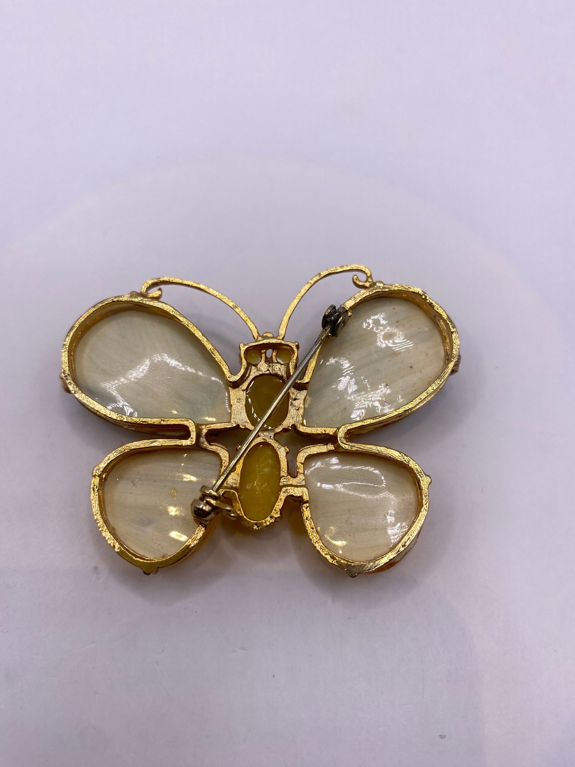 Vintage Abalone Crystal Gold Finished Butterfly Broach