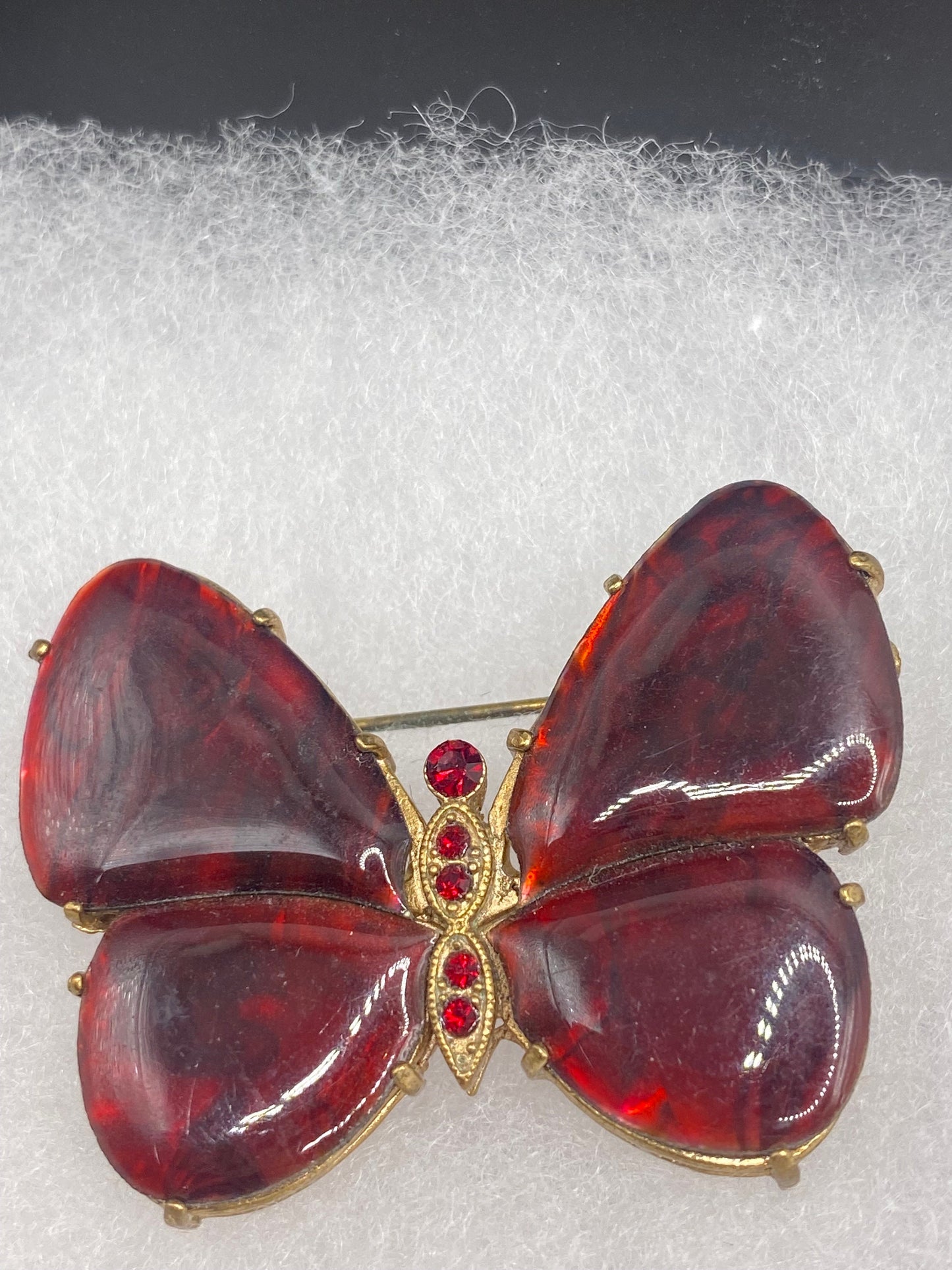 Vintage Abalone Crystal Red Finished Butterfly Broach
