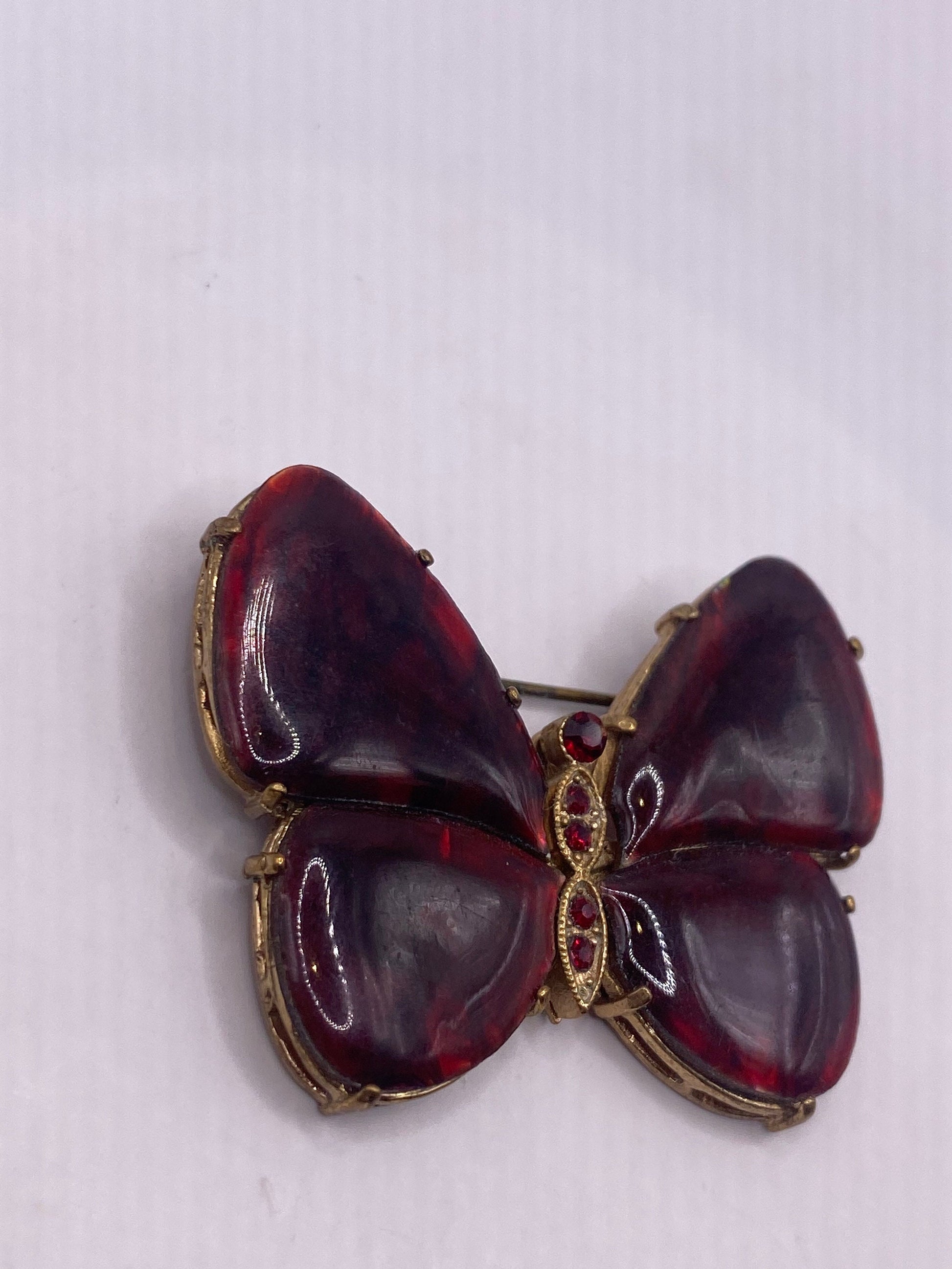 Vintage Abalone Crystal Red Finished Butterfly Broach