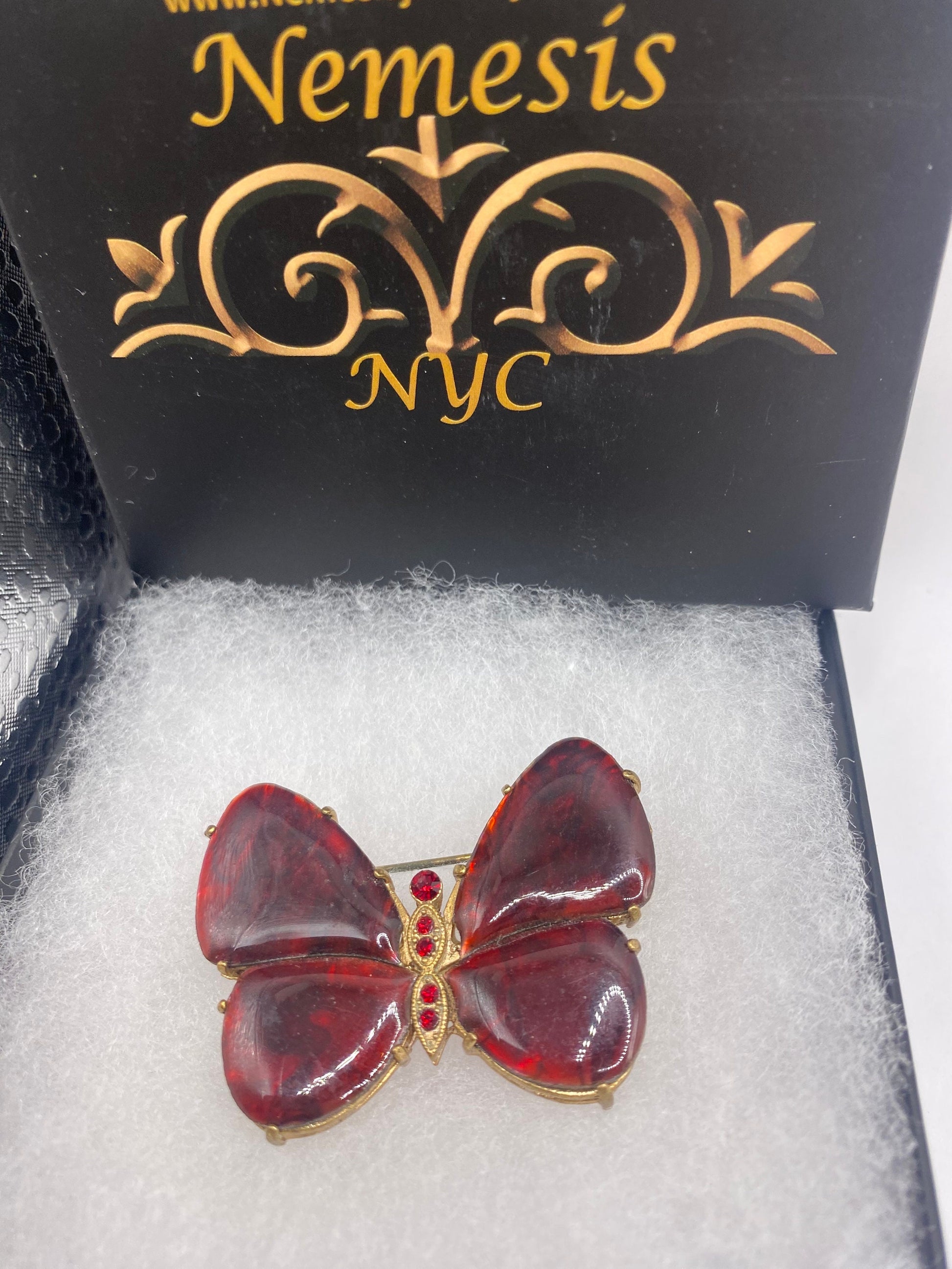 Vintage Abalone Crystal Red Finished Butterfly Broach