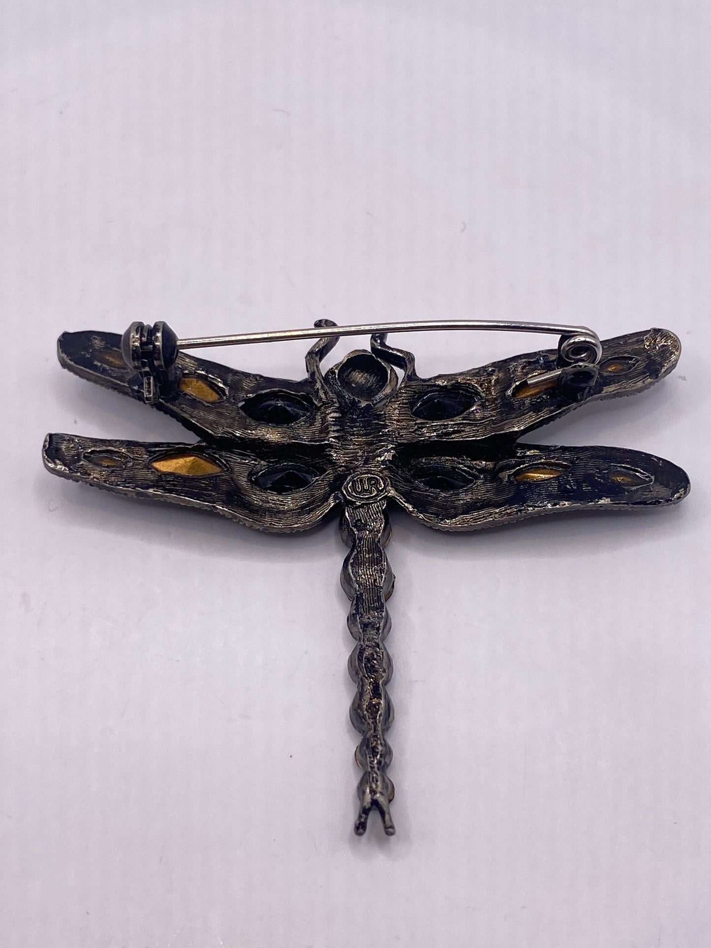 Vintage Black Jet Austrian Crystal Dragonfly pin