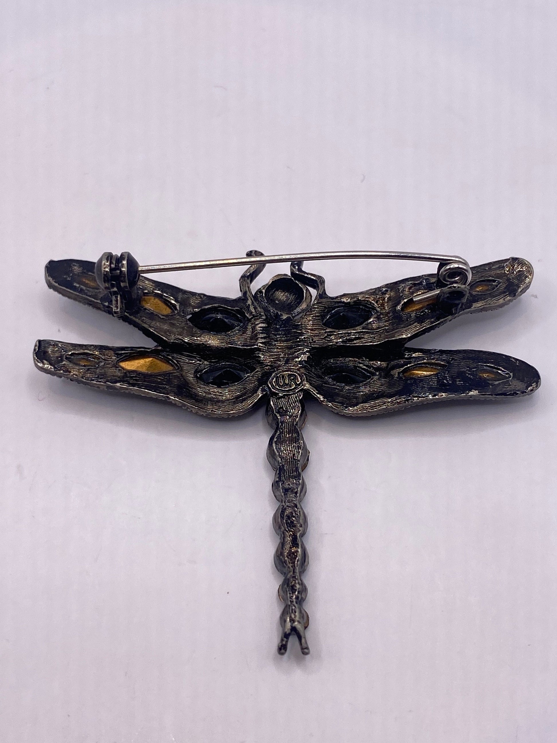 Vintage Black Jet Austrian Crystal Dragonfly pin
