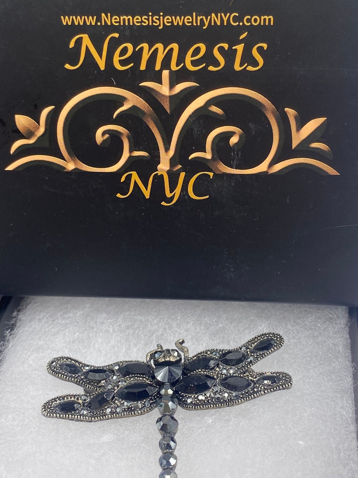 Vintage Black Jet Austrian Crystal Dragonfly pin