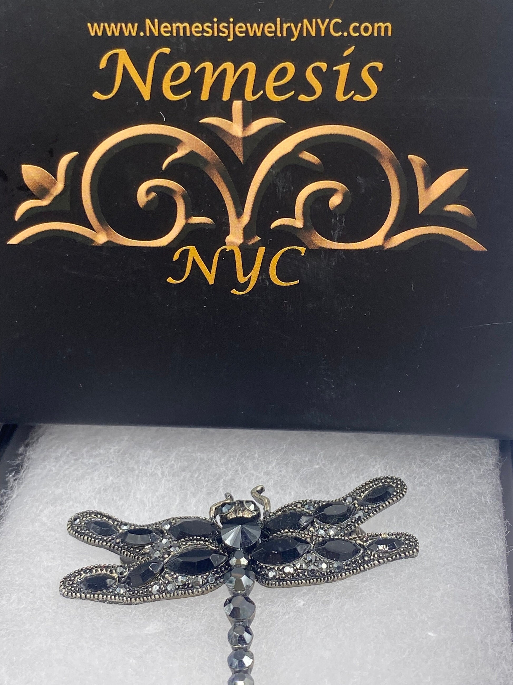 Vintage Black Jet Austrian Crystal Dragonfly pin