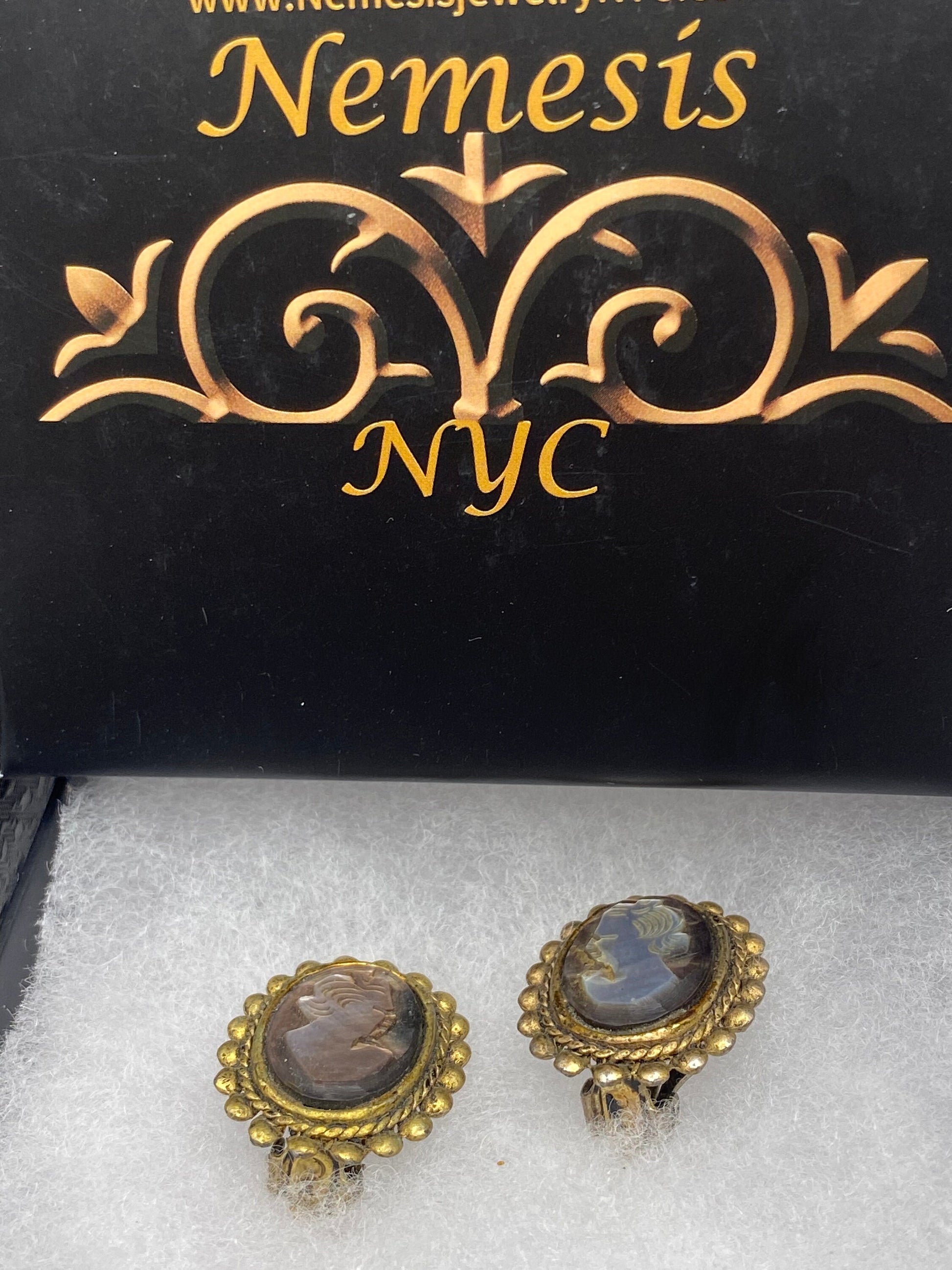 Vintage Abalone Cameo Clip on Earrings