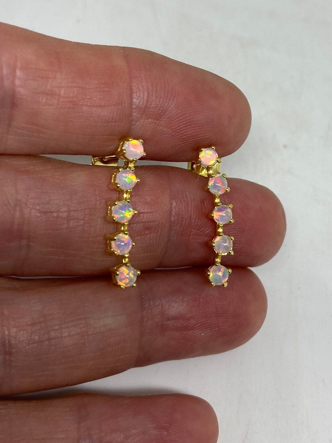 Vintage Fire Opal Earrings Golden 925 Sterling Silver