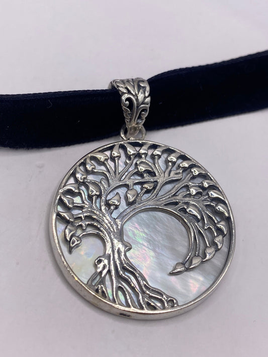 Vintage Tree of Life 925 Sterling Silver Mother of Pearl Pendant Necklace