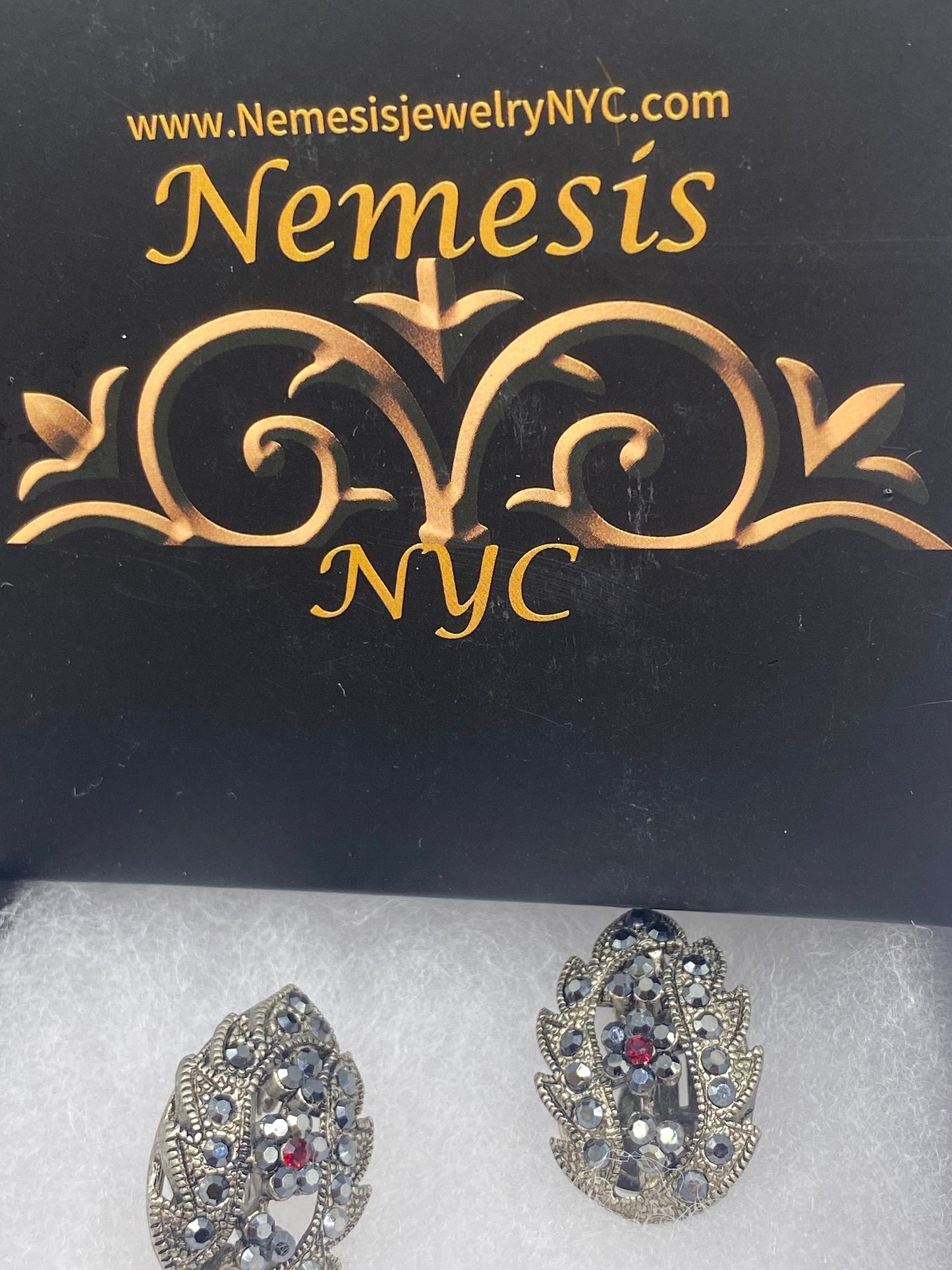 Vintage Black Onyx and Jet Silver Clip On Button Earrings