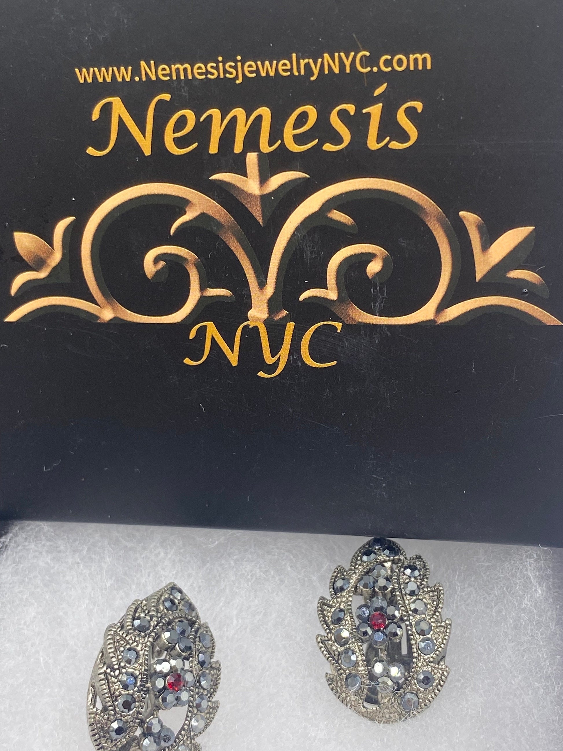 Vintage Black Onyx and Jet Silver Clip On Button Earrings