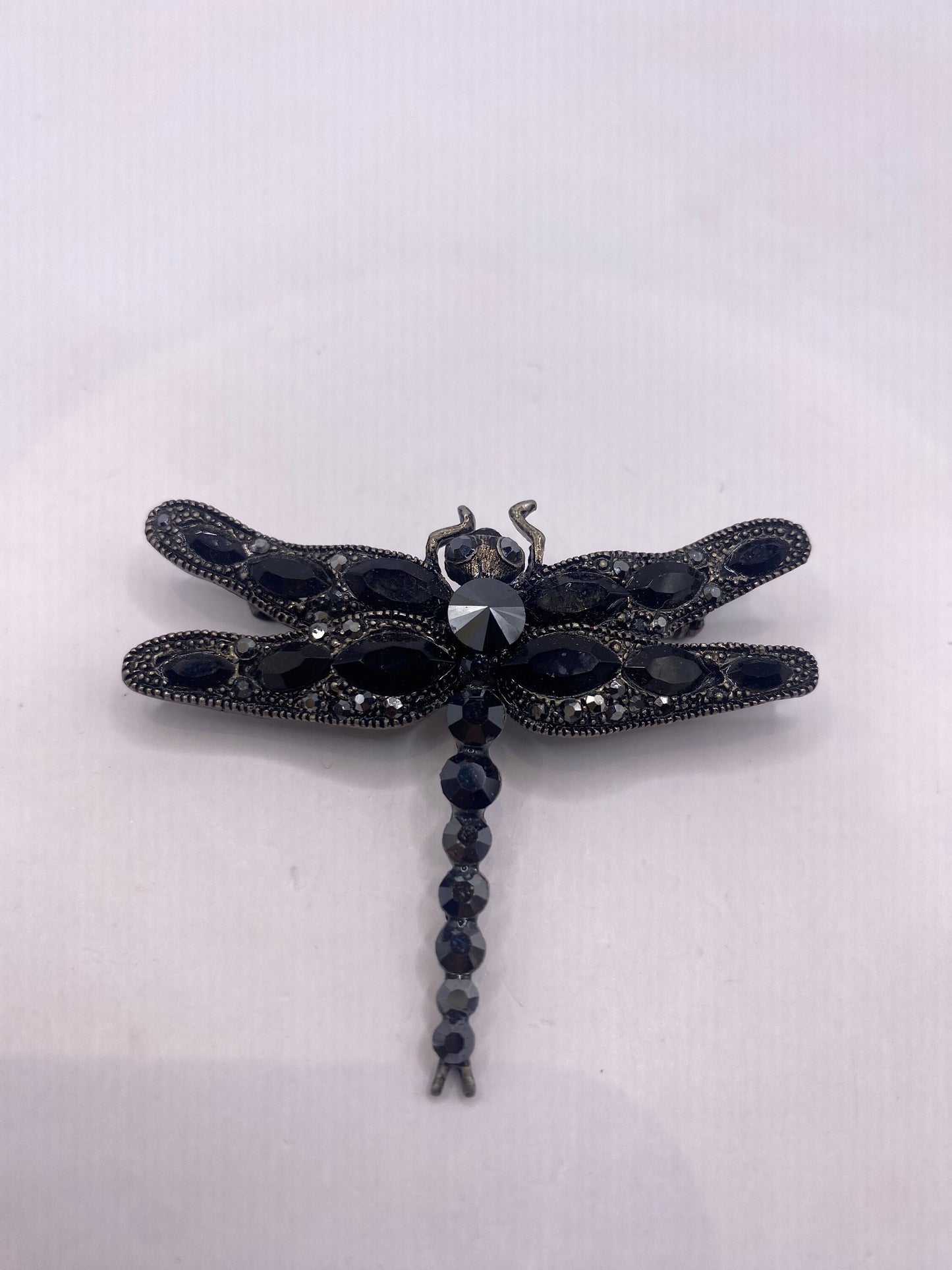 Vintage Black Jet Austrian Crystal Dragonfly pin