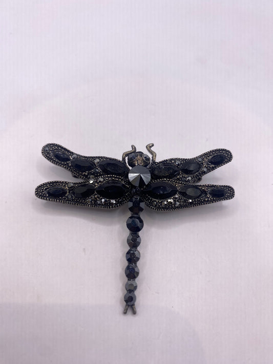 Vintage Black Jet Austrian Crystal Dragonfly pin