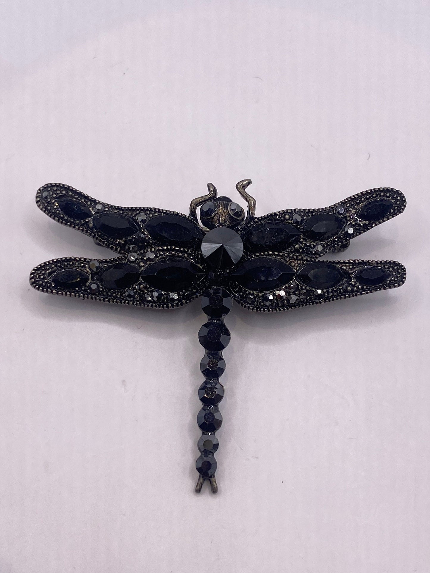 Vintage Black Jet Austrian Crystal Dragonfly pin