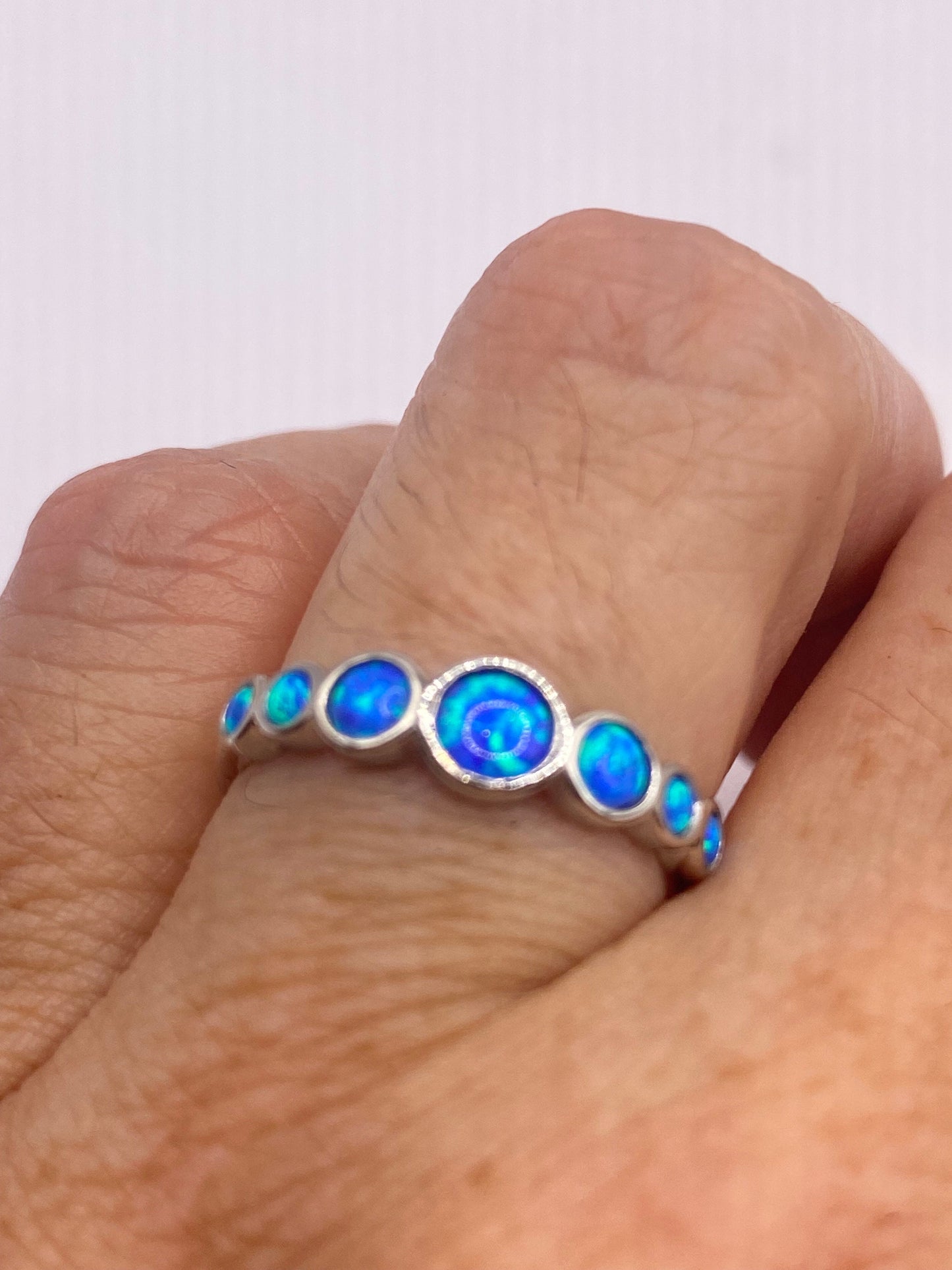 Vintage Ethiopian Fire Opal Band 925 Sterling Silver Ring