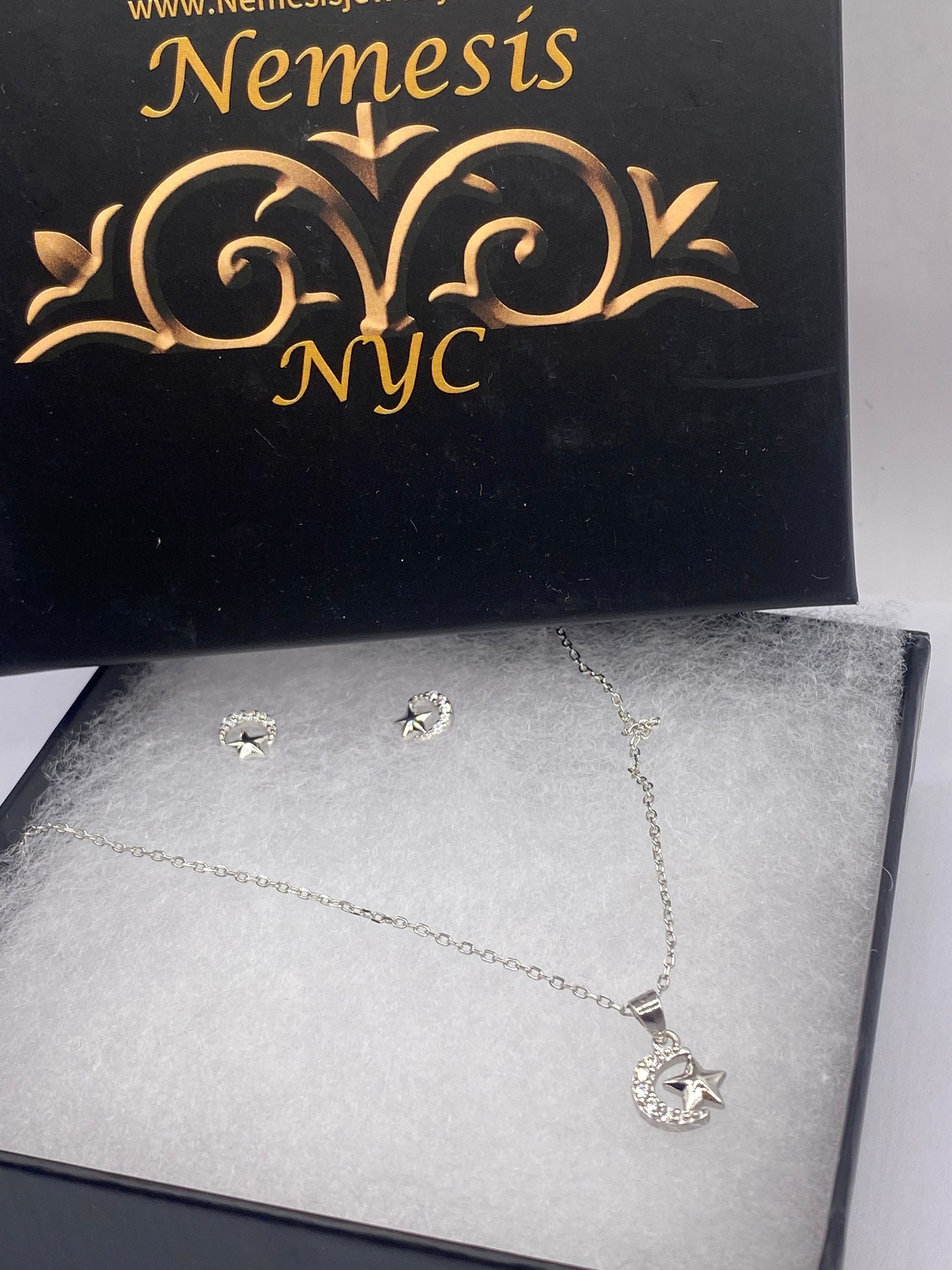 Vintage Islam Muslim moon and star amulet earring necklace set 925 sterling silver