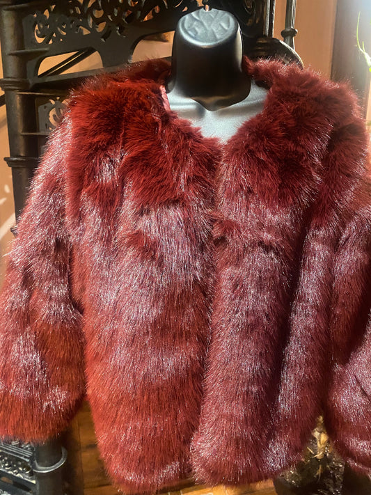 Vintage Style Boho Antique Burgundy Colored Faux Mink Fur Stole Wrap Coat