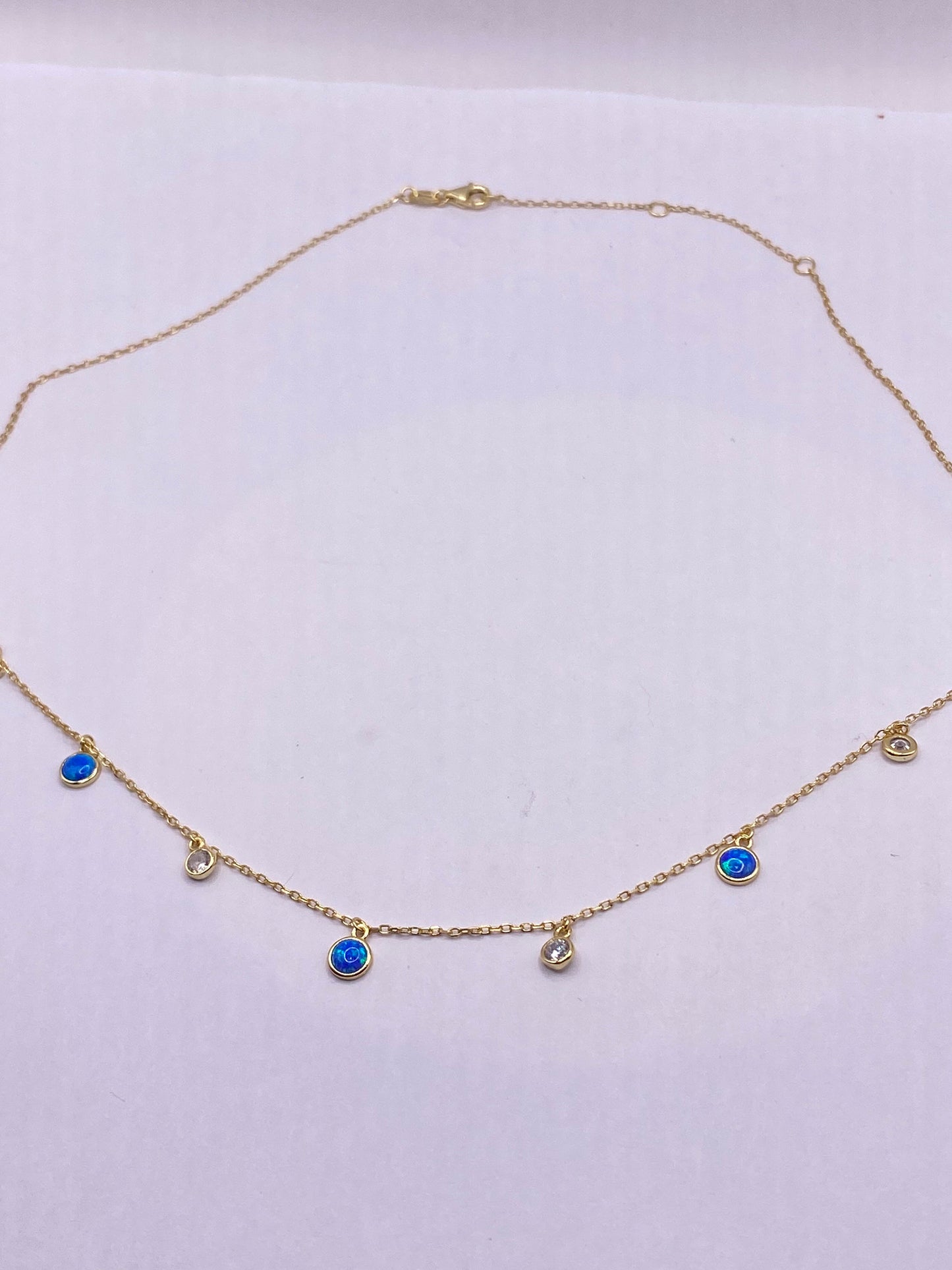 Vintage Blue Fire Opal Choker 925 Sterling Silver Pendant Necklace